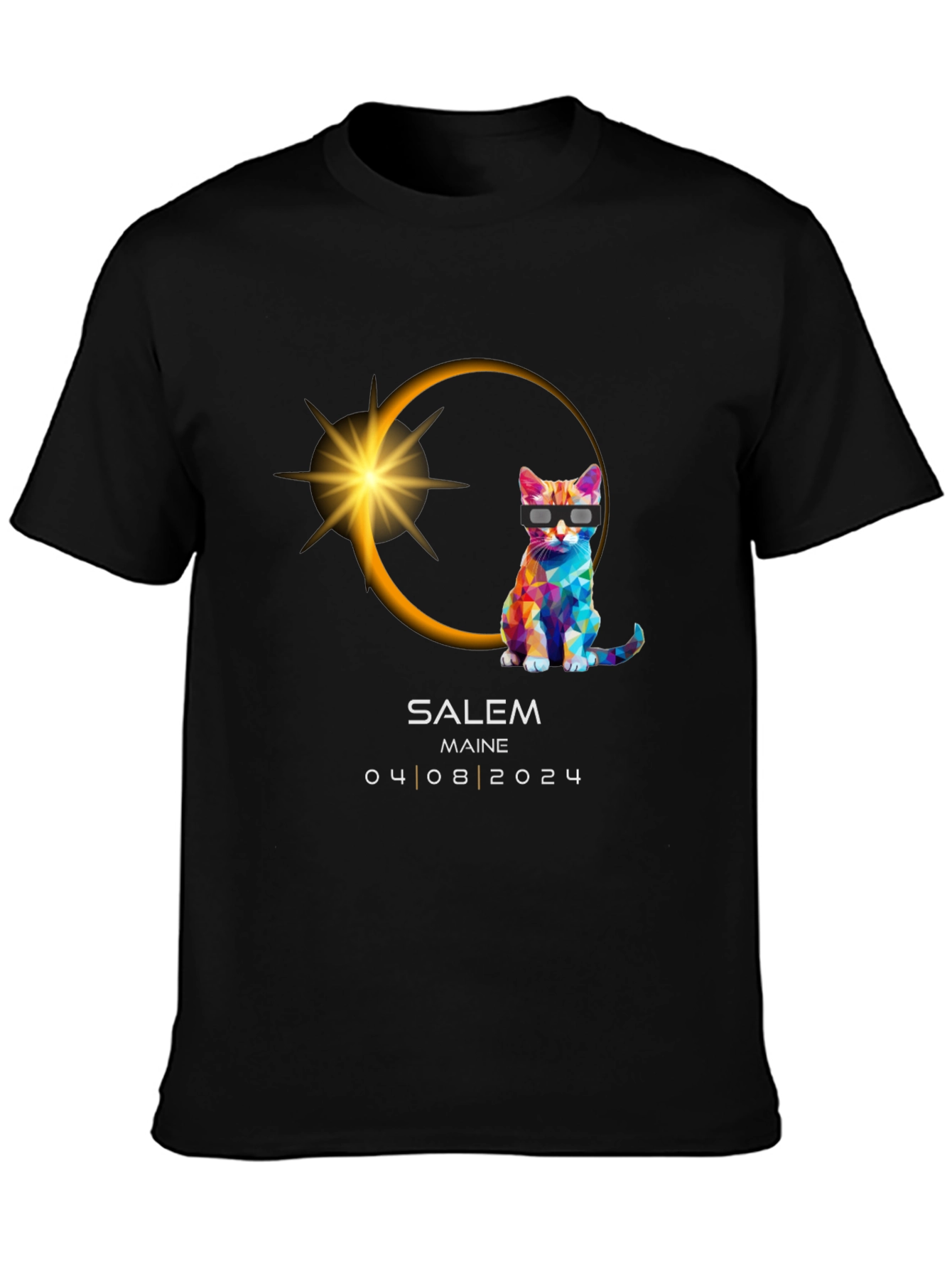 Salem Maine Eclipse 2024 Cat T-Shirt