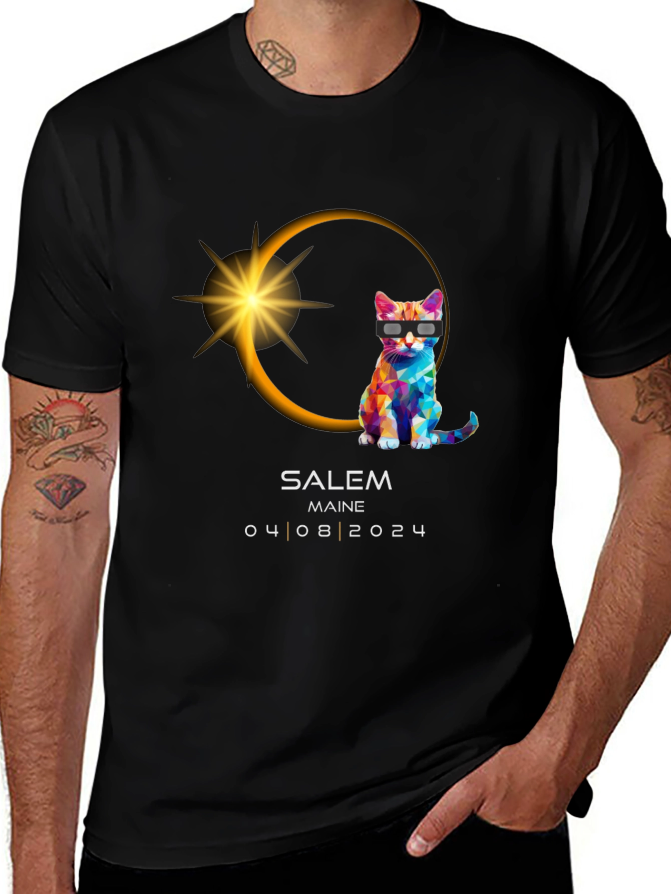 Salem Maine Eclipse 2024 Cat T-Shirt