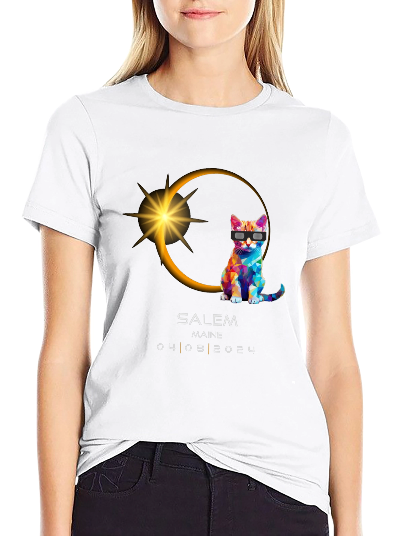 Salem Maine Eclipse 2024 Cat T-Shirt