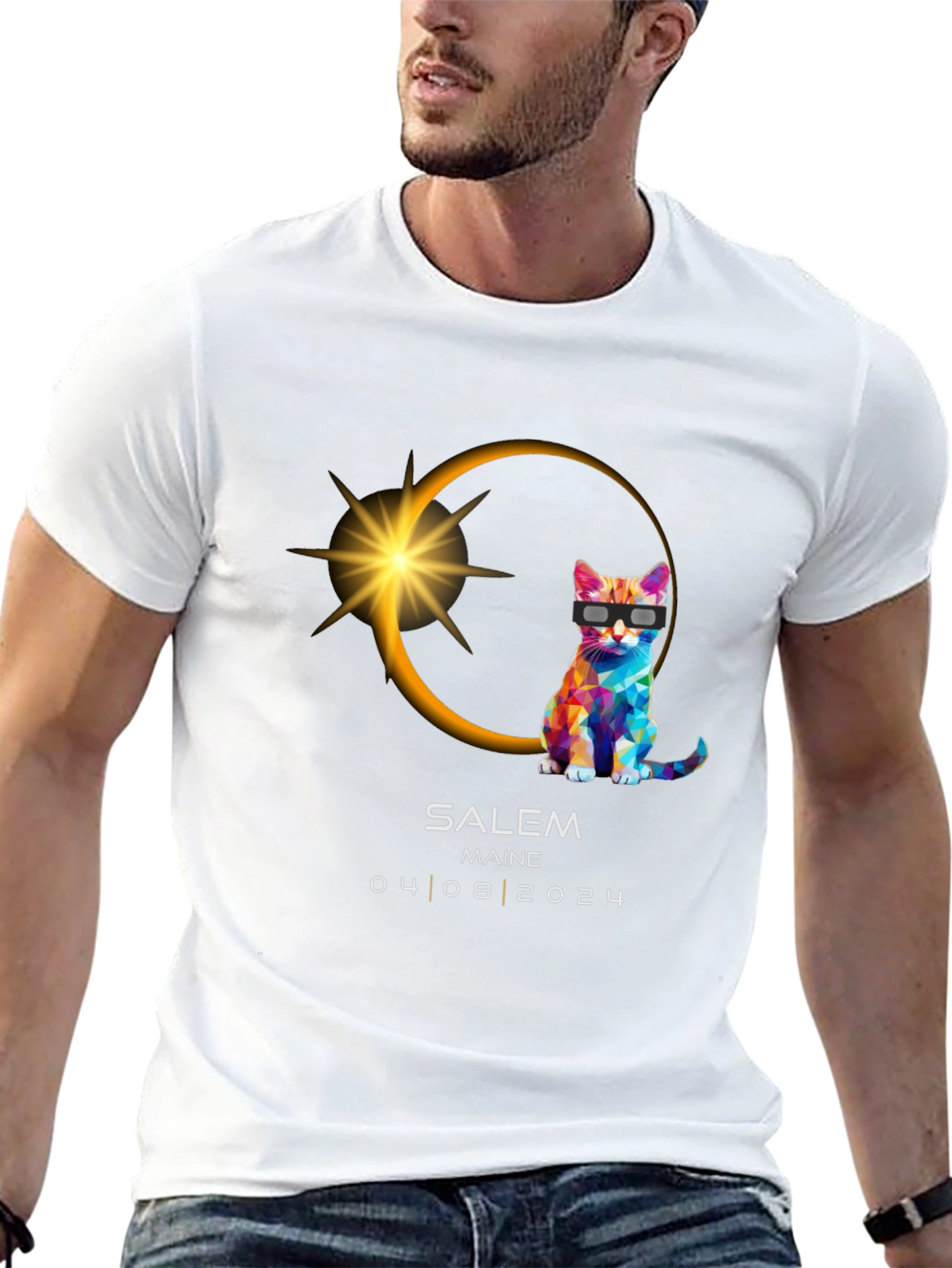 Salem Maine Eclipse 2024 Cat T-Shirt