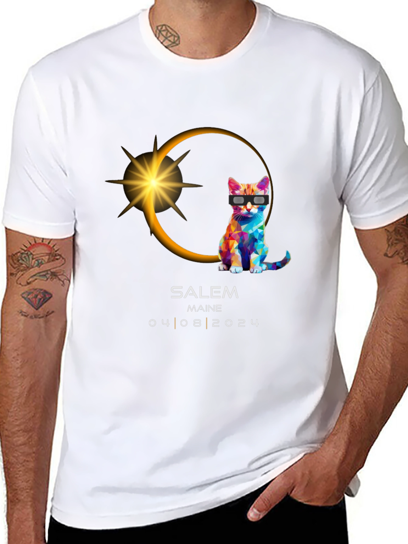 Salem Maine Eclipse 2024 Cat T-Shirt