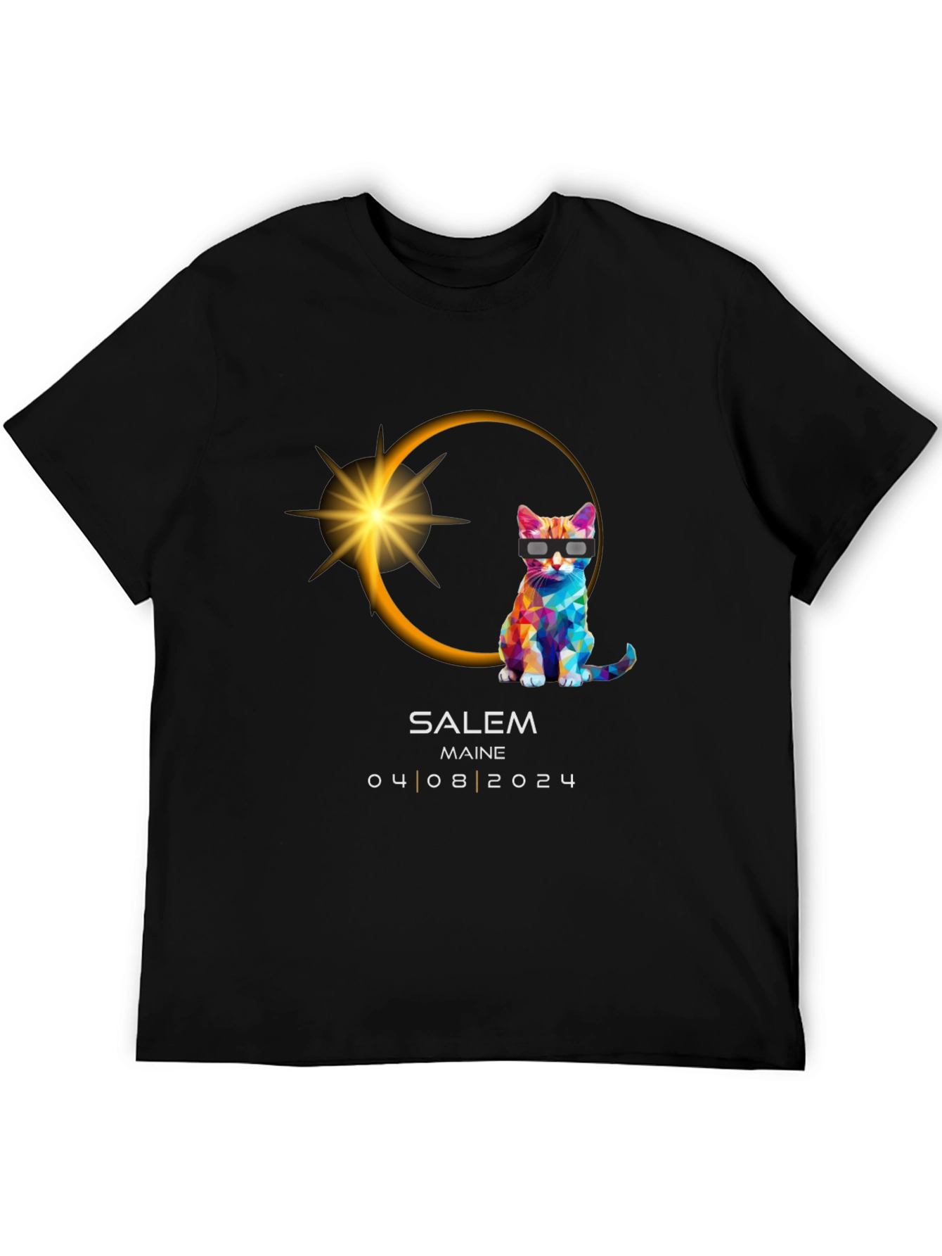 Salem Maine Eclipse 2024 Cat T-Shirt
