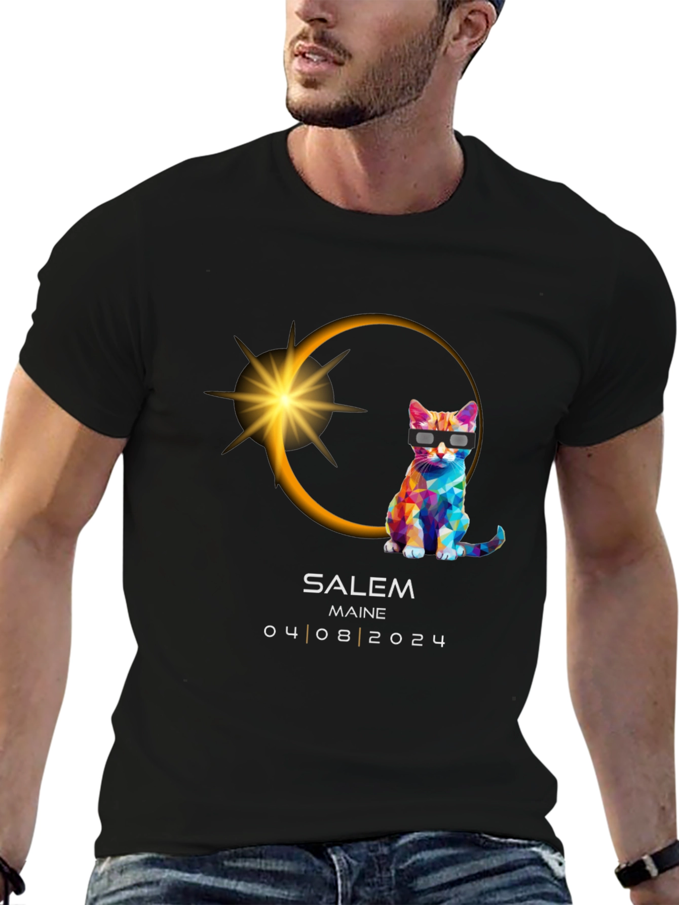 Salem Maine Eclipse 2024 Cat T-Shirt