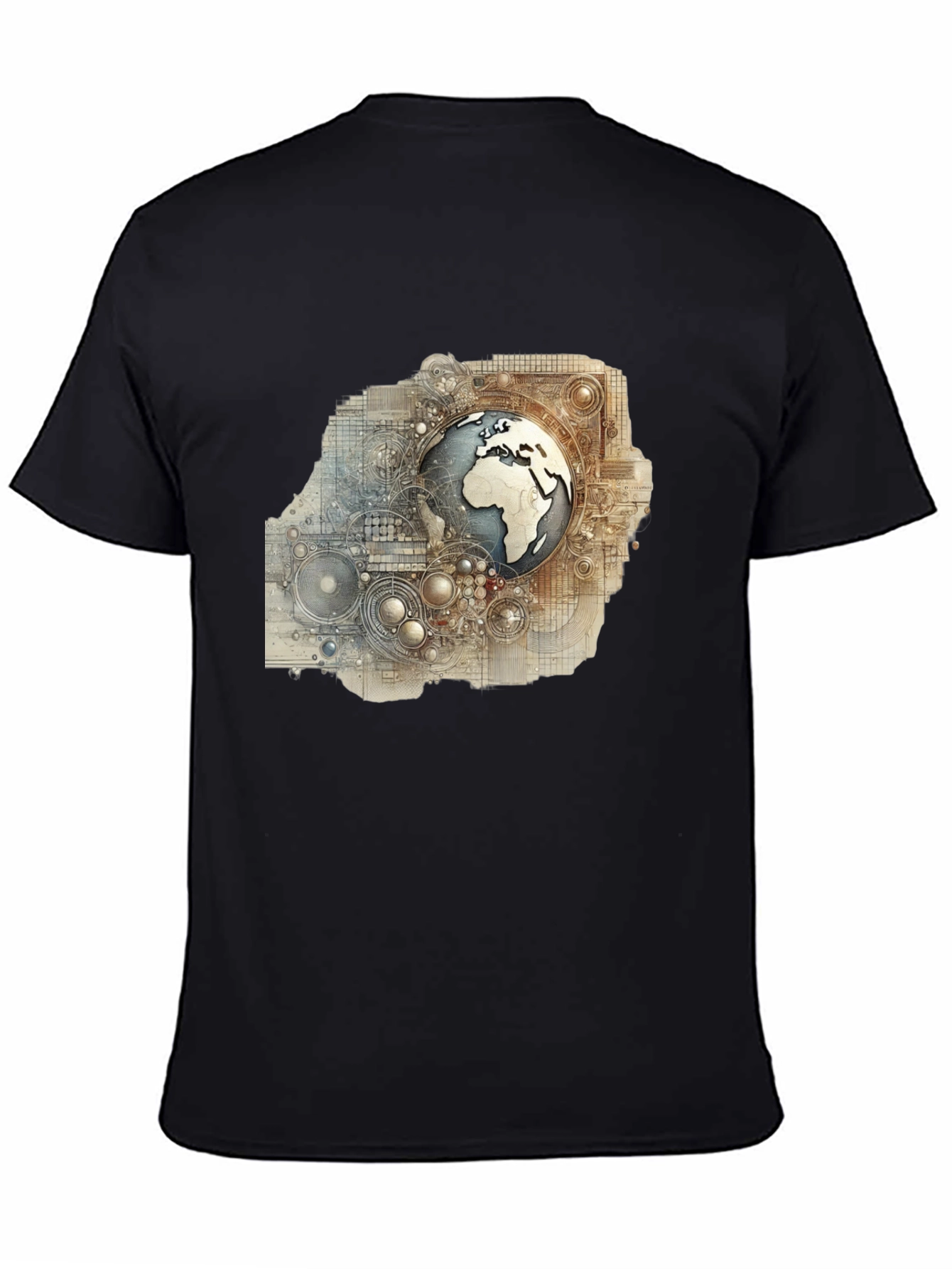 Globe Schematic Graphic Print Black Tee
