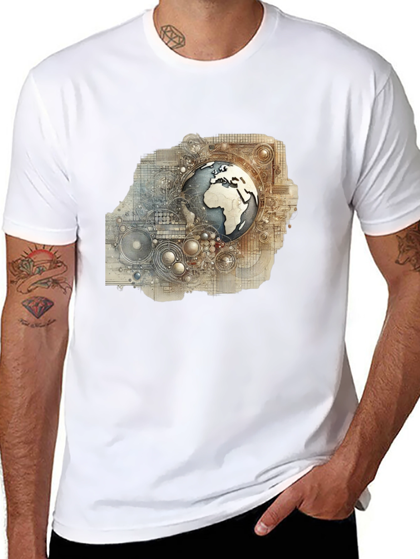 Globe Schematic Graphic Print Black Tee