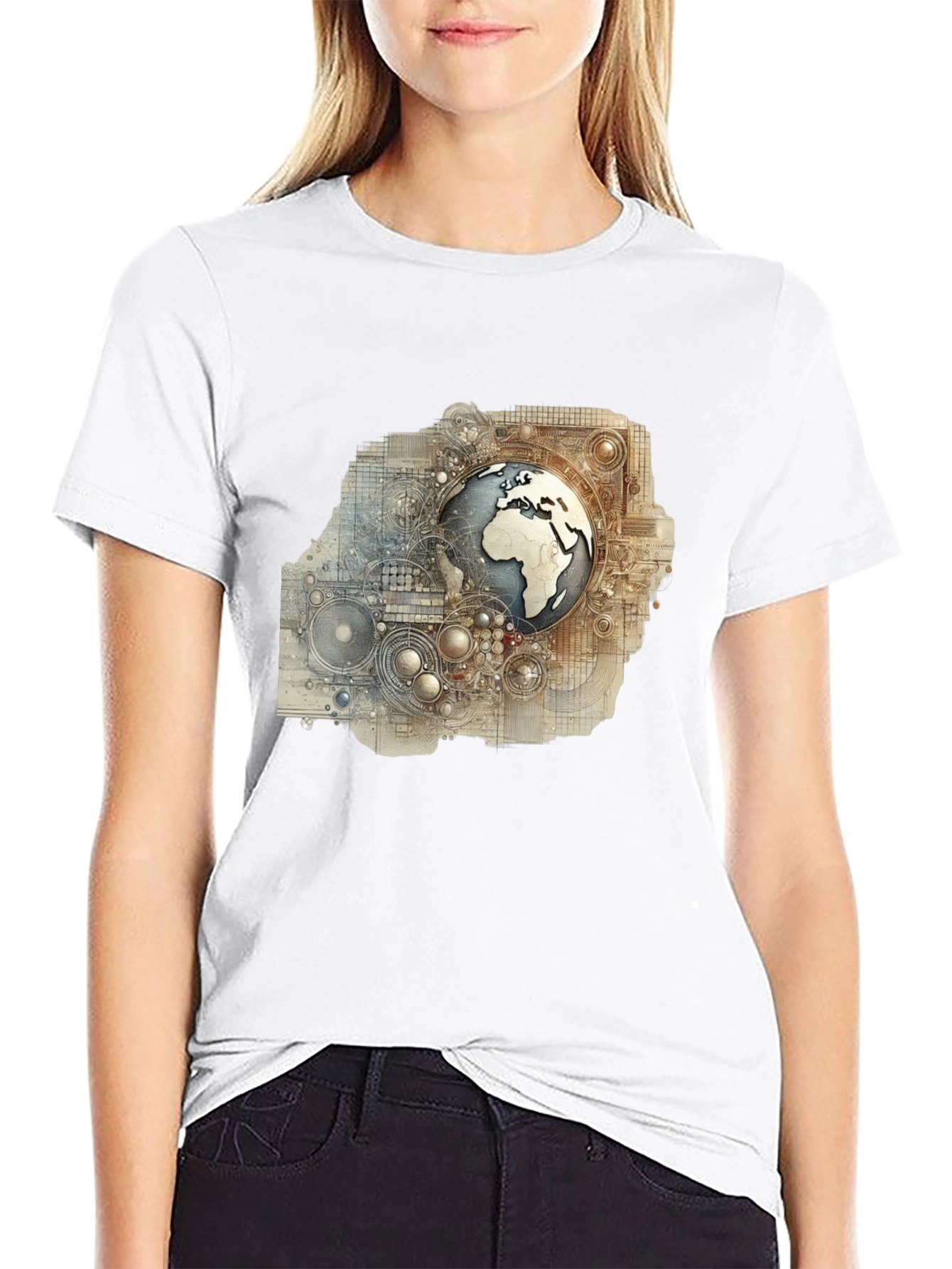 Globe Schematic Graphic Print Black Tee