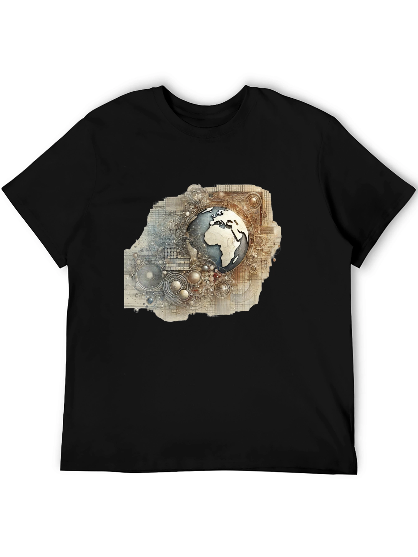 Globe Schematic Graphic Print Black Tee