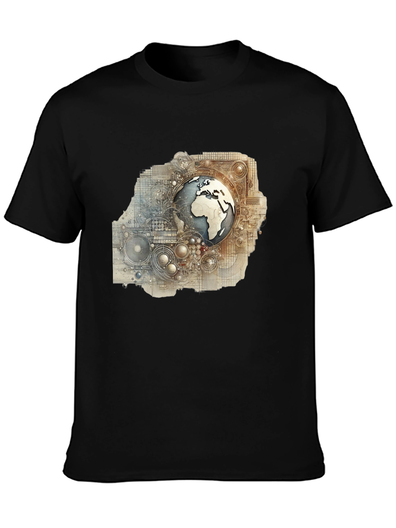 Globe Schematic Graphic Print Black Tee