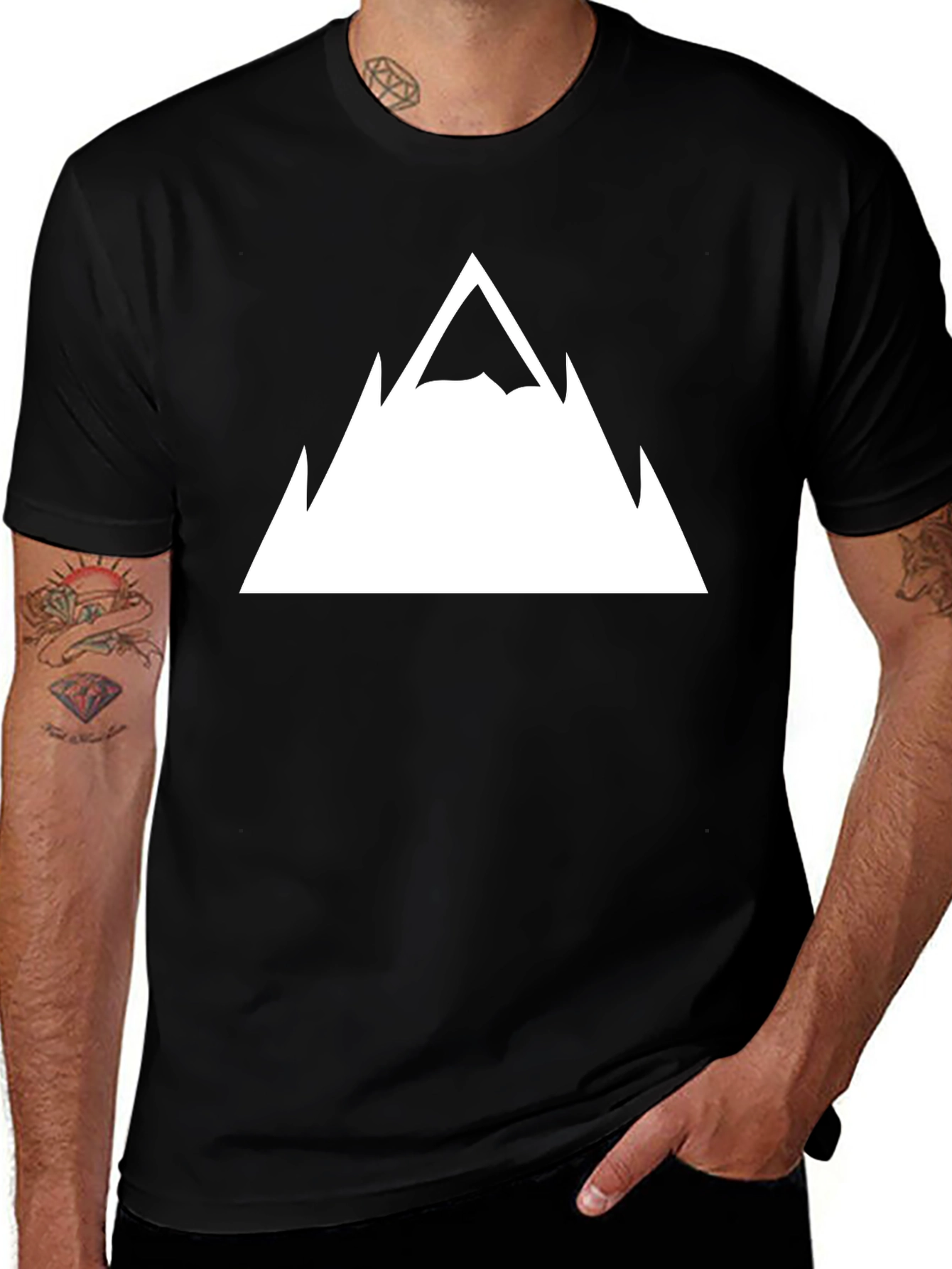 Mountain Peak Graphic Tee - Black Cotton T-Shirt