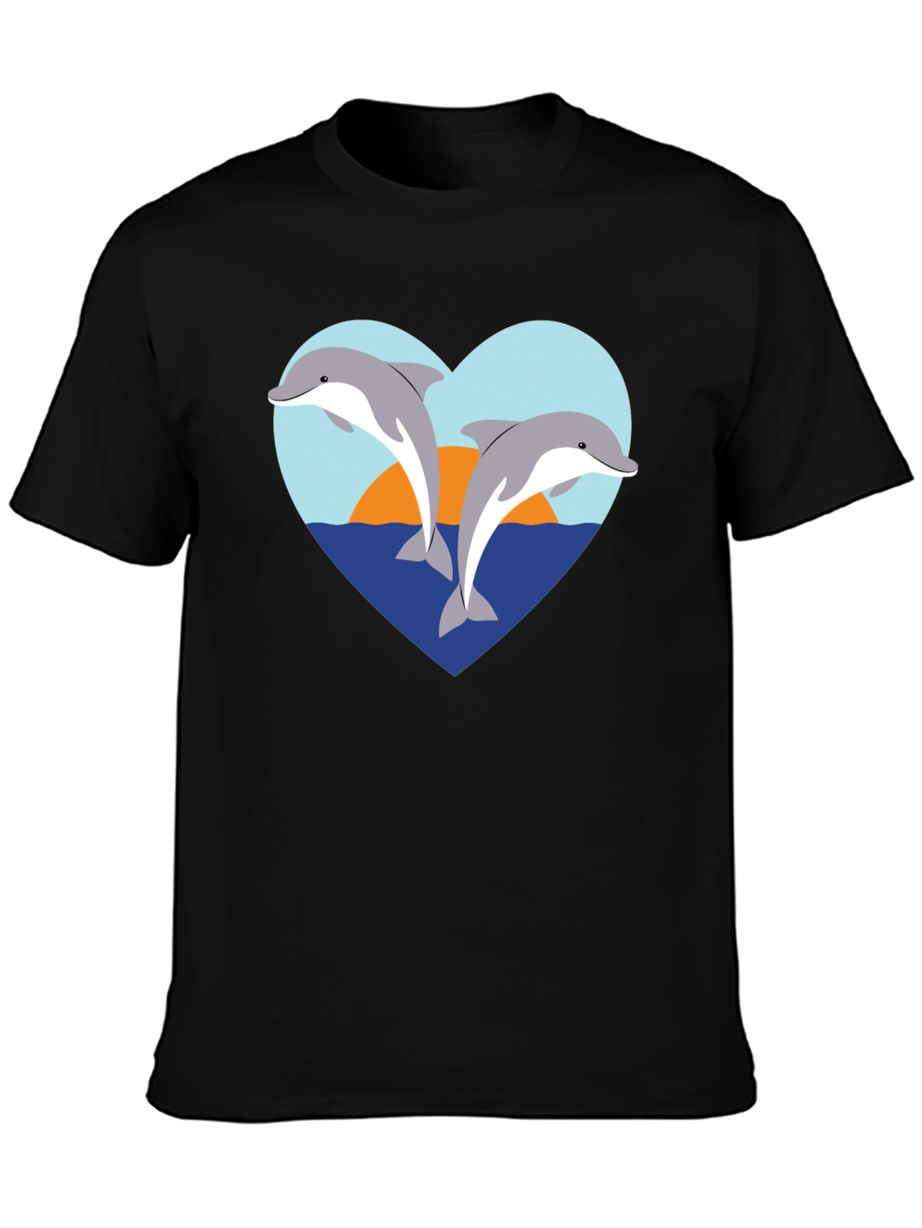 Dolphin Heart Graphic T-Shirt - Black Cotton Tee