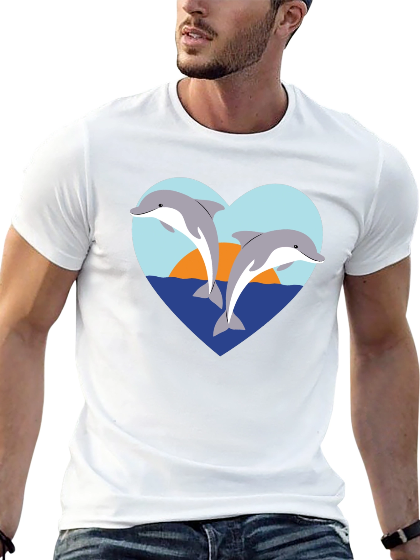 Dolphin Heart Graphic T-Shirt - Black Cotton Tee