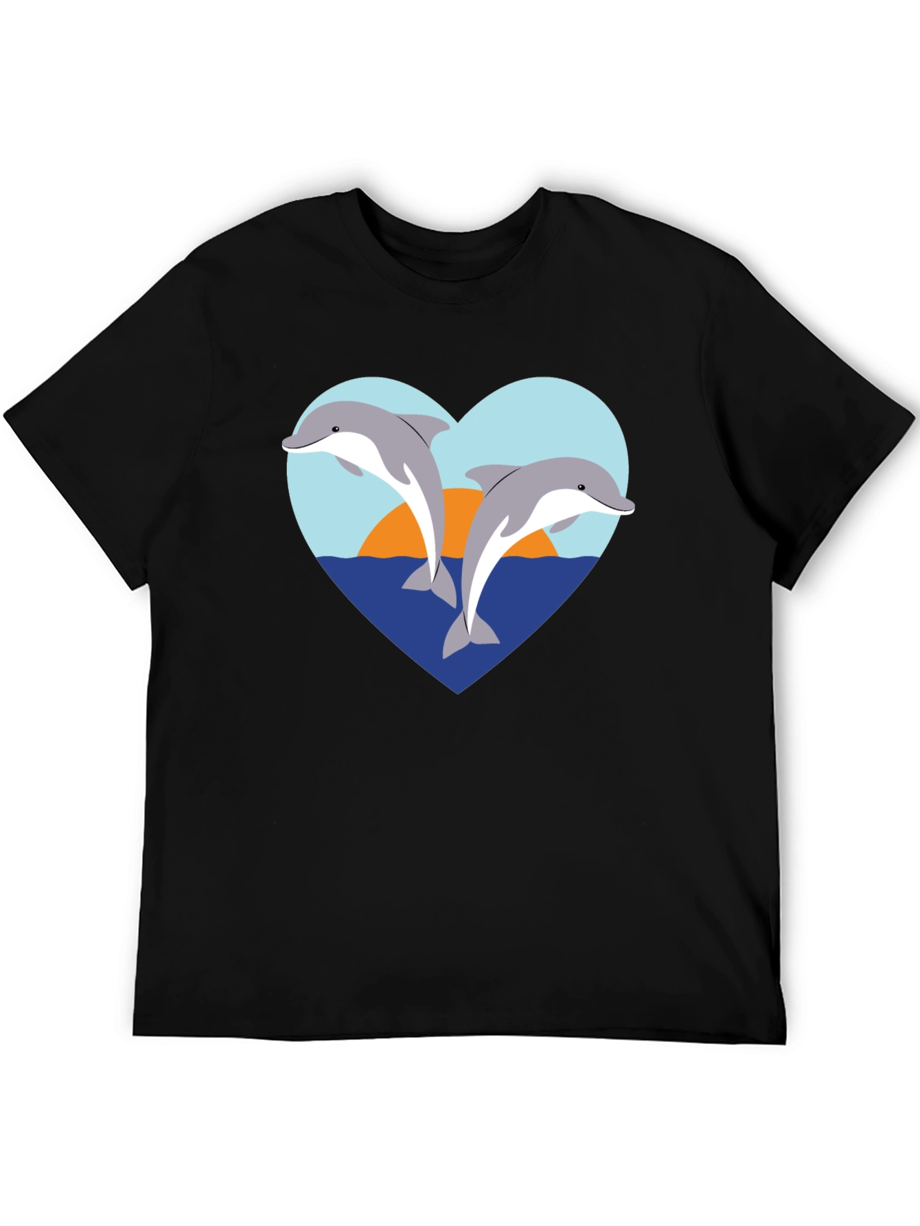 Dolphin Heart Graphic T-Shirt - Black Cotton Tee