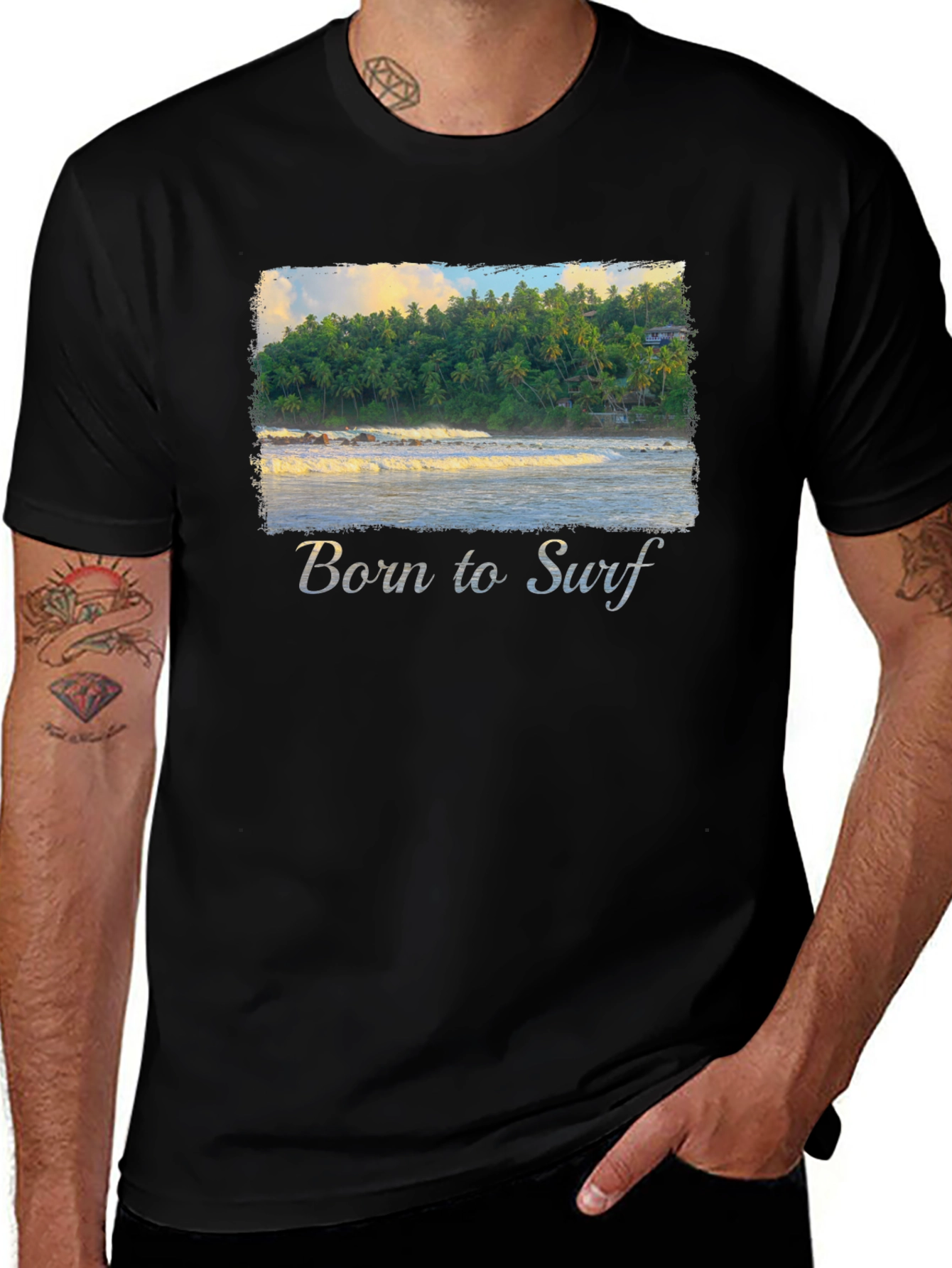 Born to Surf T-Shirt - Tropical Beach Design