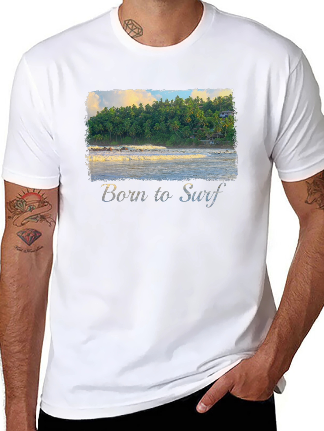 Born to Surf T-Shirt - Tropical Beach Design