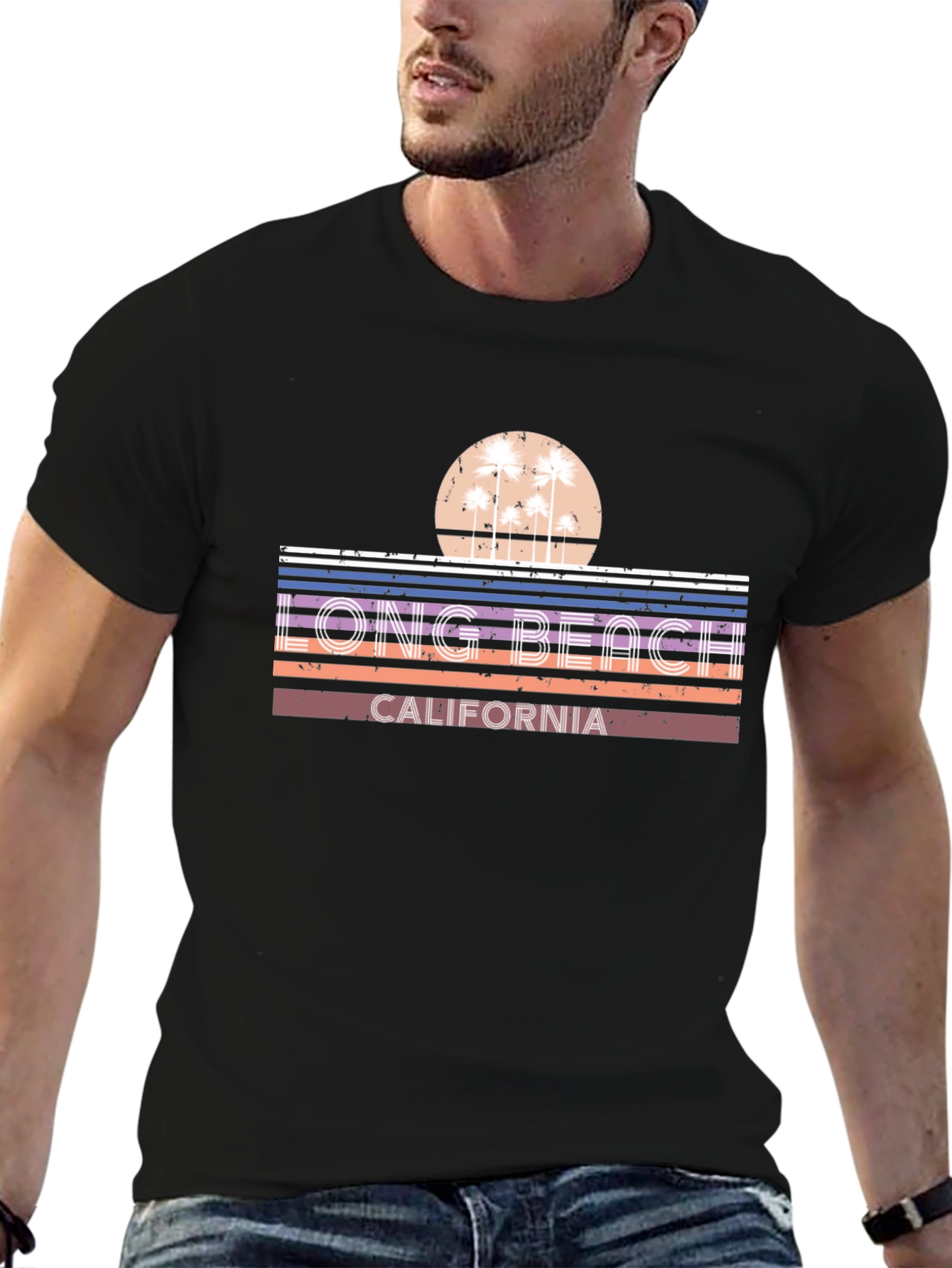 Long Beach California Retro Sunset T-Shirt