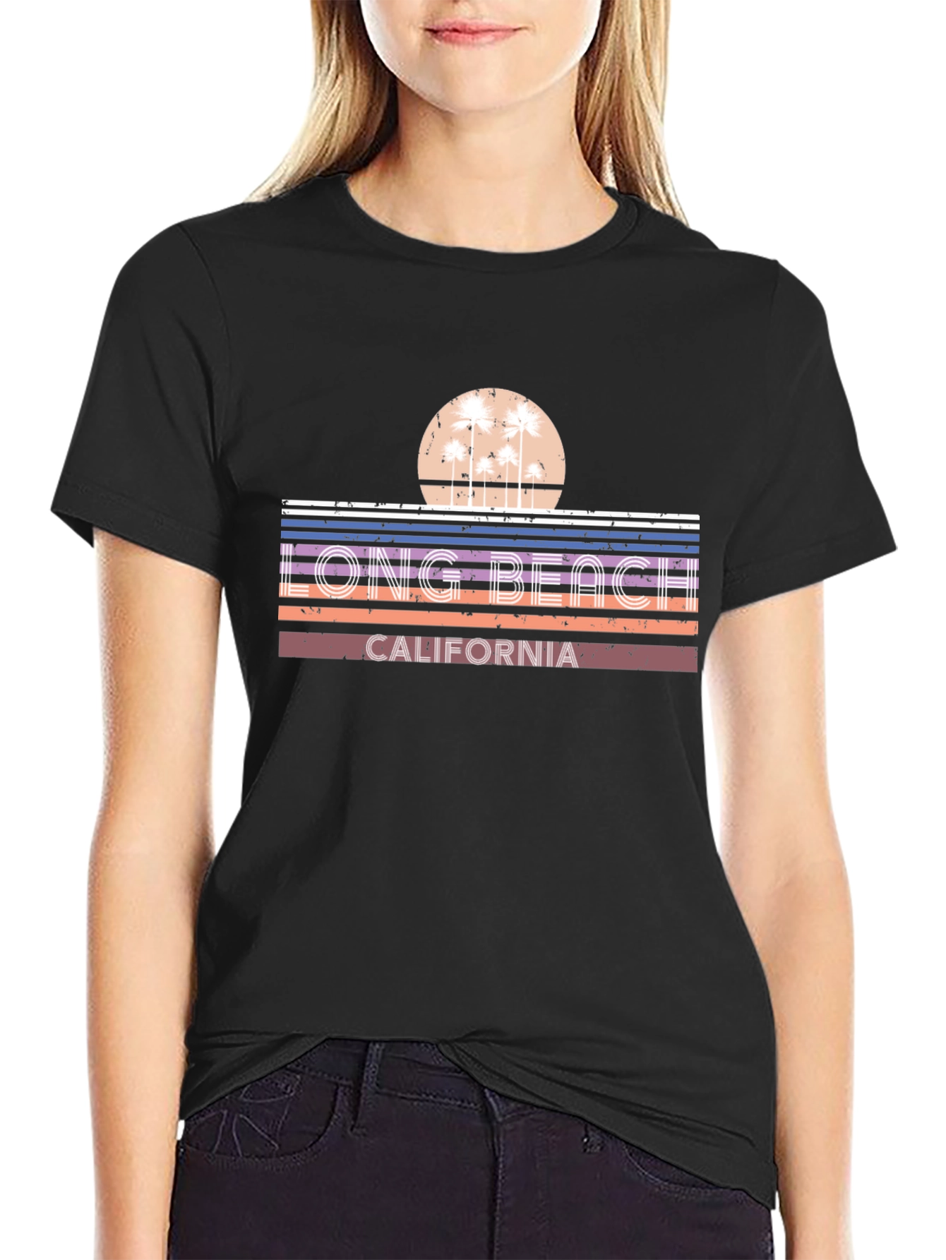 Long Beach California Retro Sunset T-Shirt