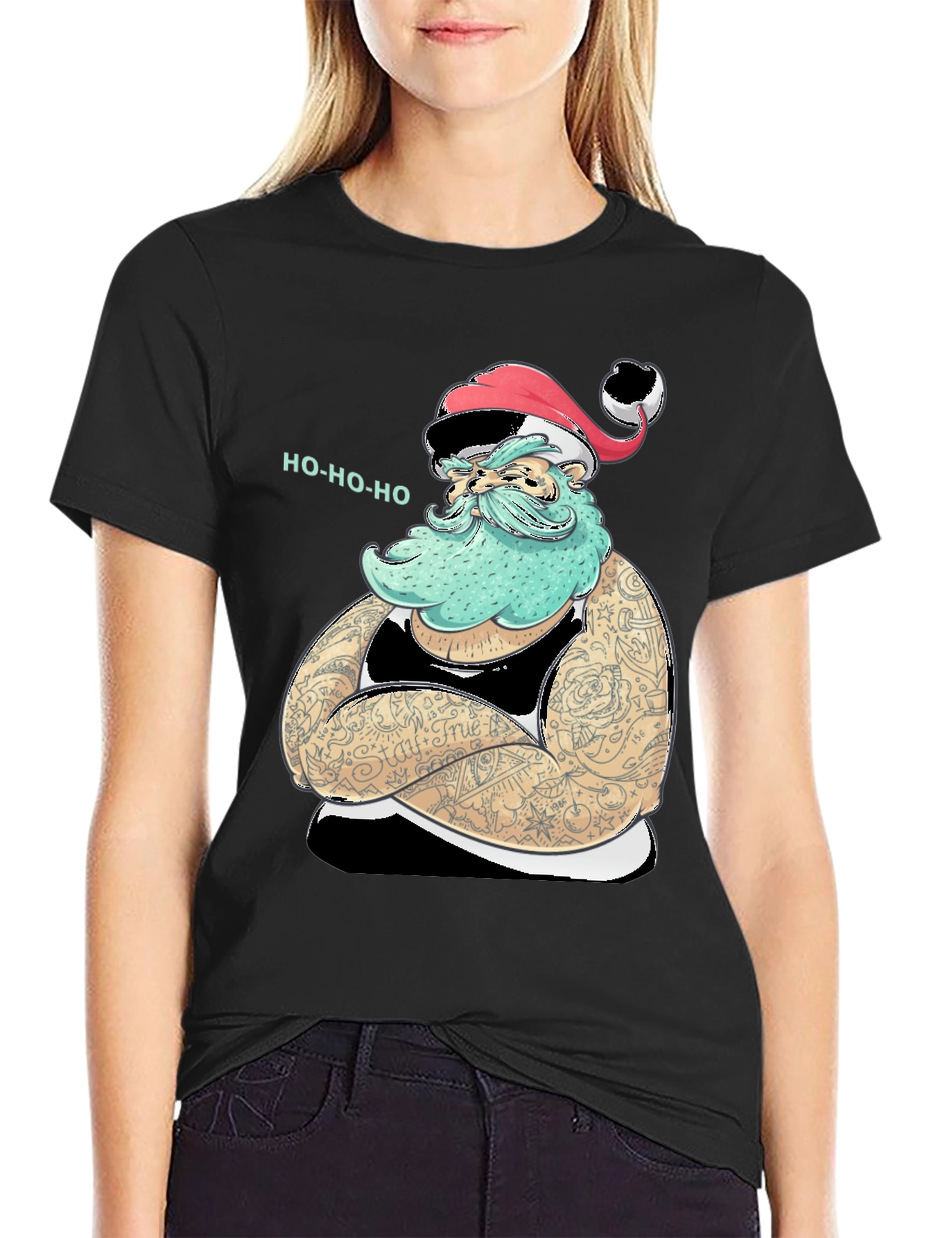 Tattooed Santa Graphic Tee - Holiday Humor