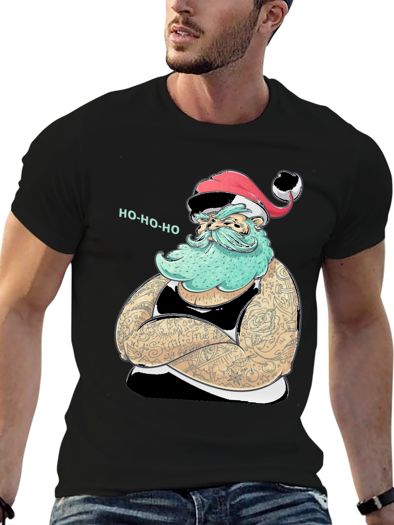 Tattooed Santa Graphic Tee - Holiday Humor