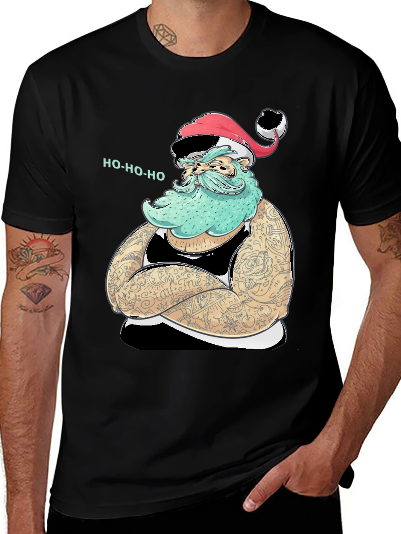 Tattooed Santa Graphic Tee - Holiday Humor