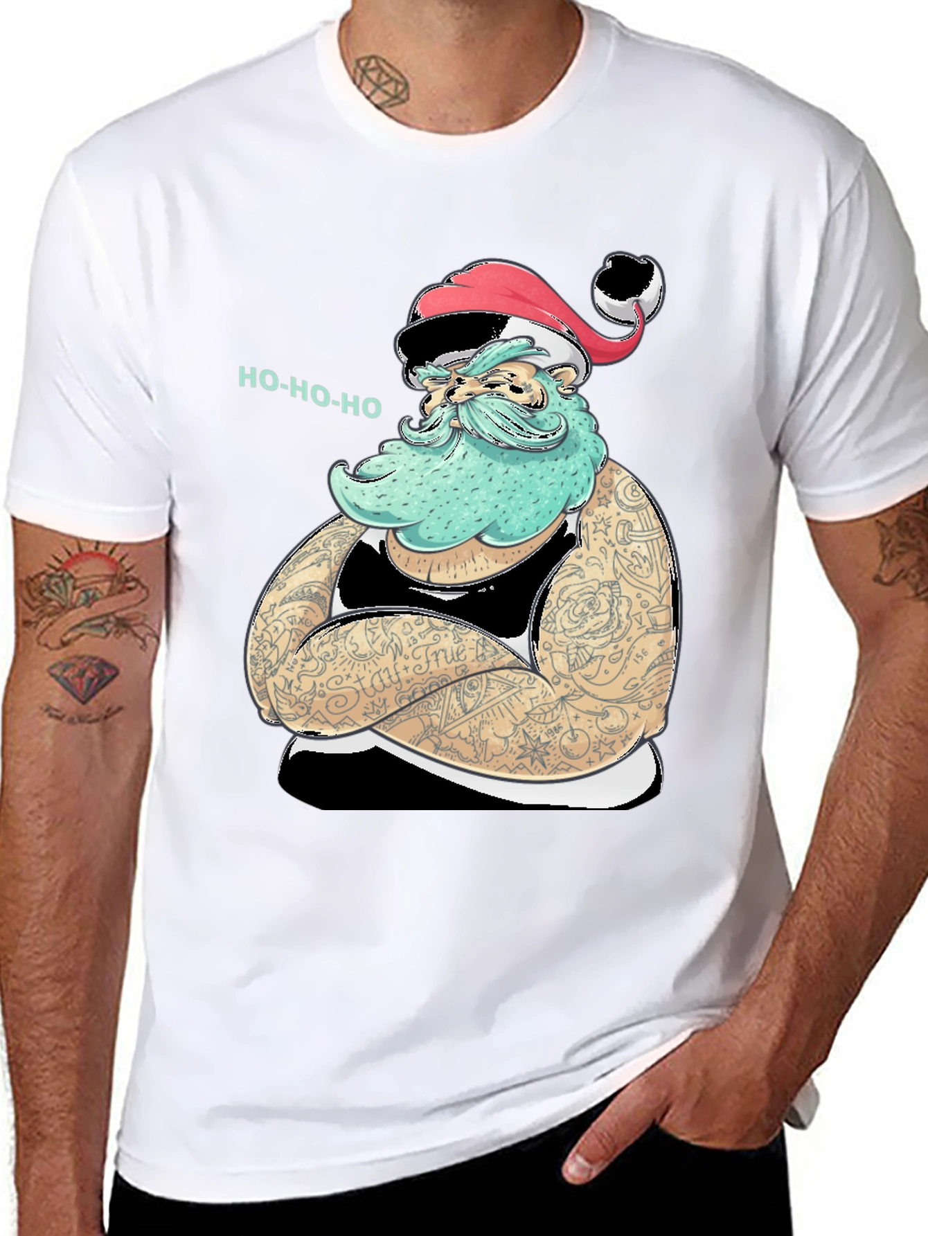 Tattooed Santa Graphic Tee - Holiday Humor