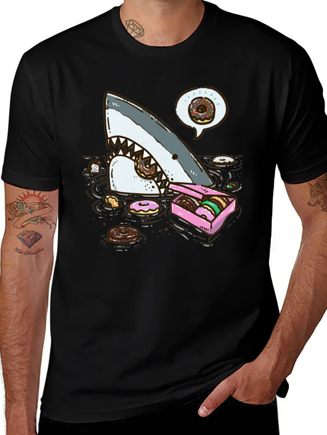 Donut Shark Tee - Funny Graphic Print T-Shirt