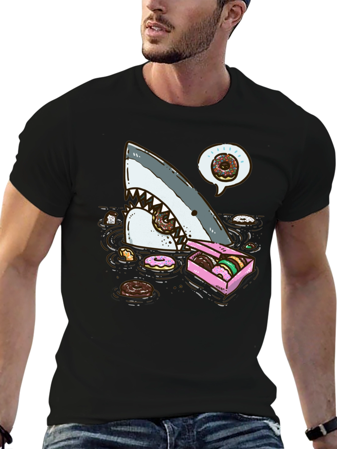 Donut Shark Tee - Funny Graphic Print T-Shirt