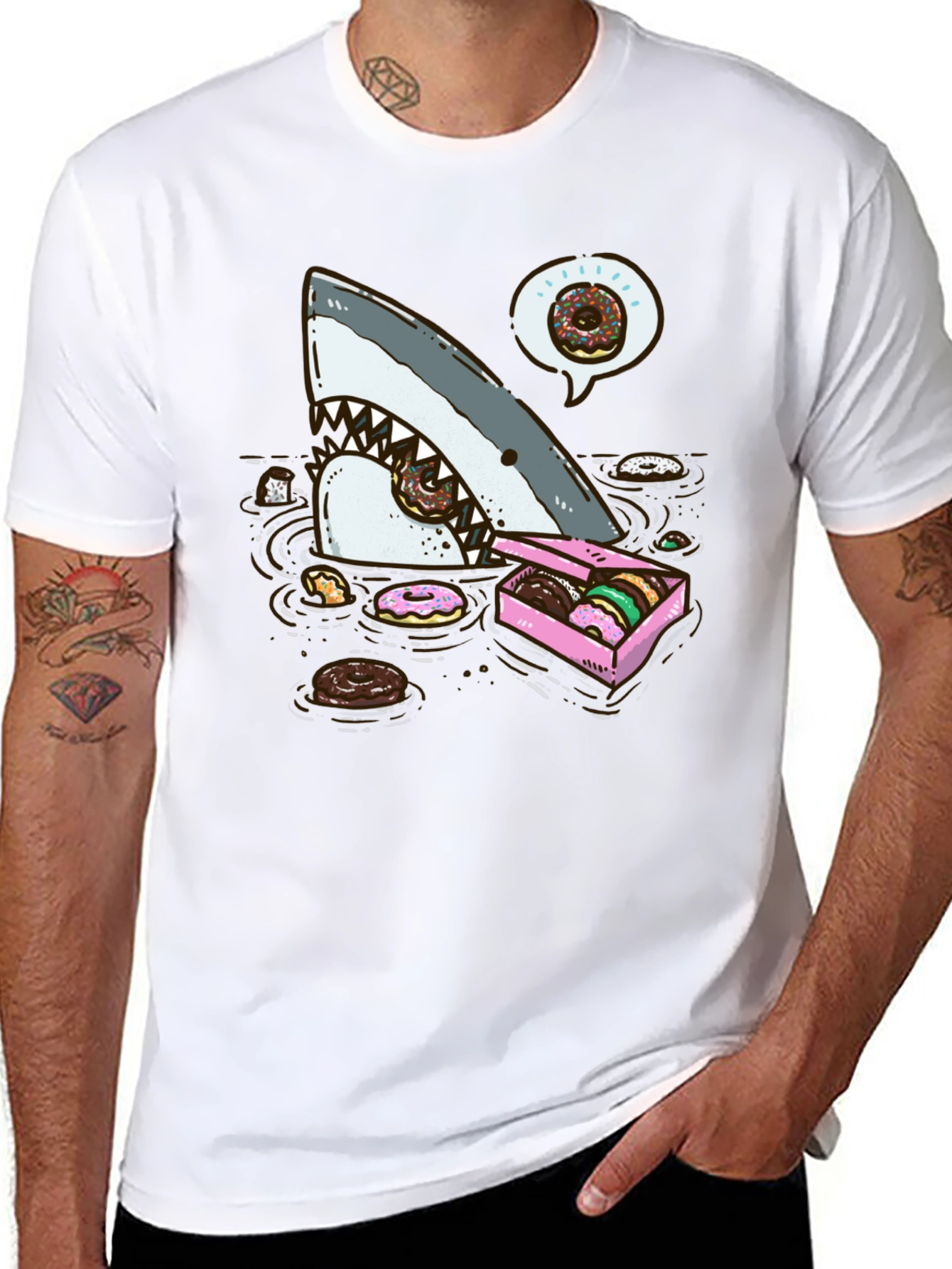 Donut Shark Tee - Funny Graphic Print T-Shirt