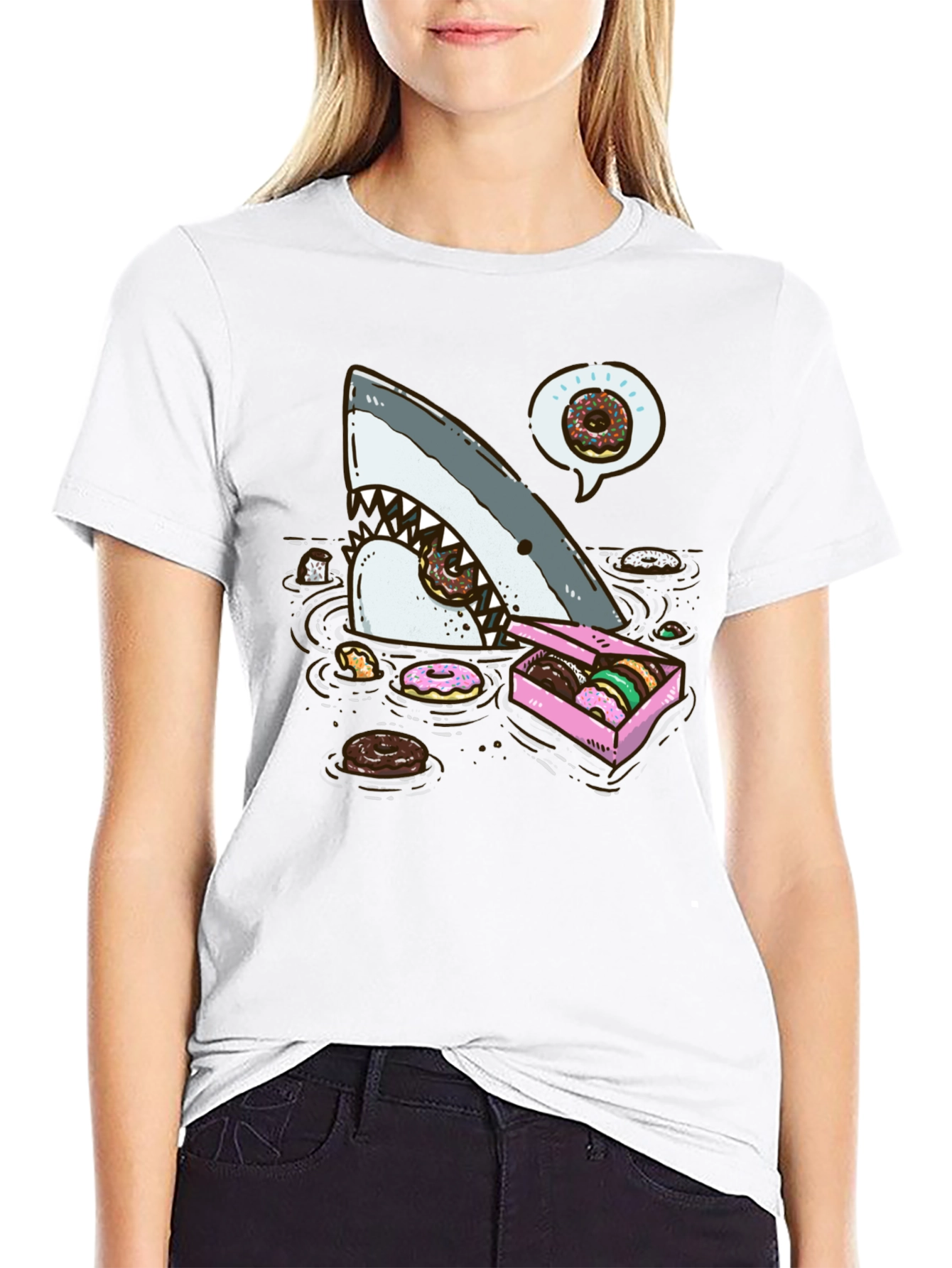 Donut Shark Tee - Funny Graphic Print T-Shirt