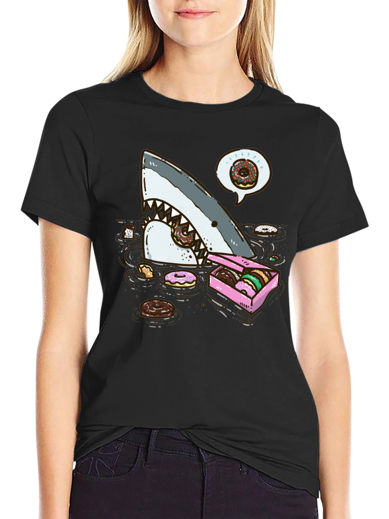 Donut Shark Tee - Funny Graphic Print T-Shirt