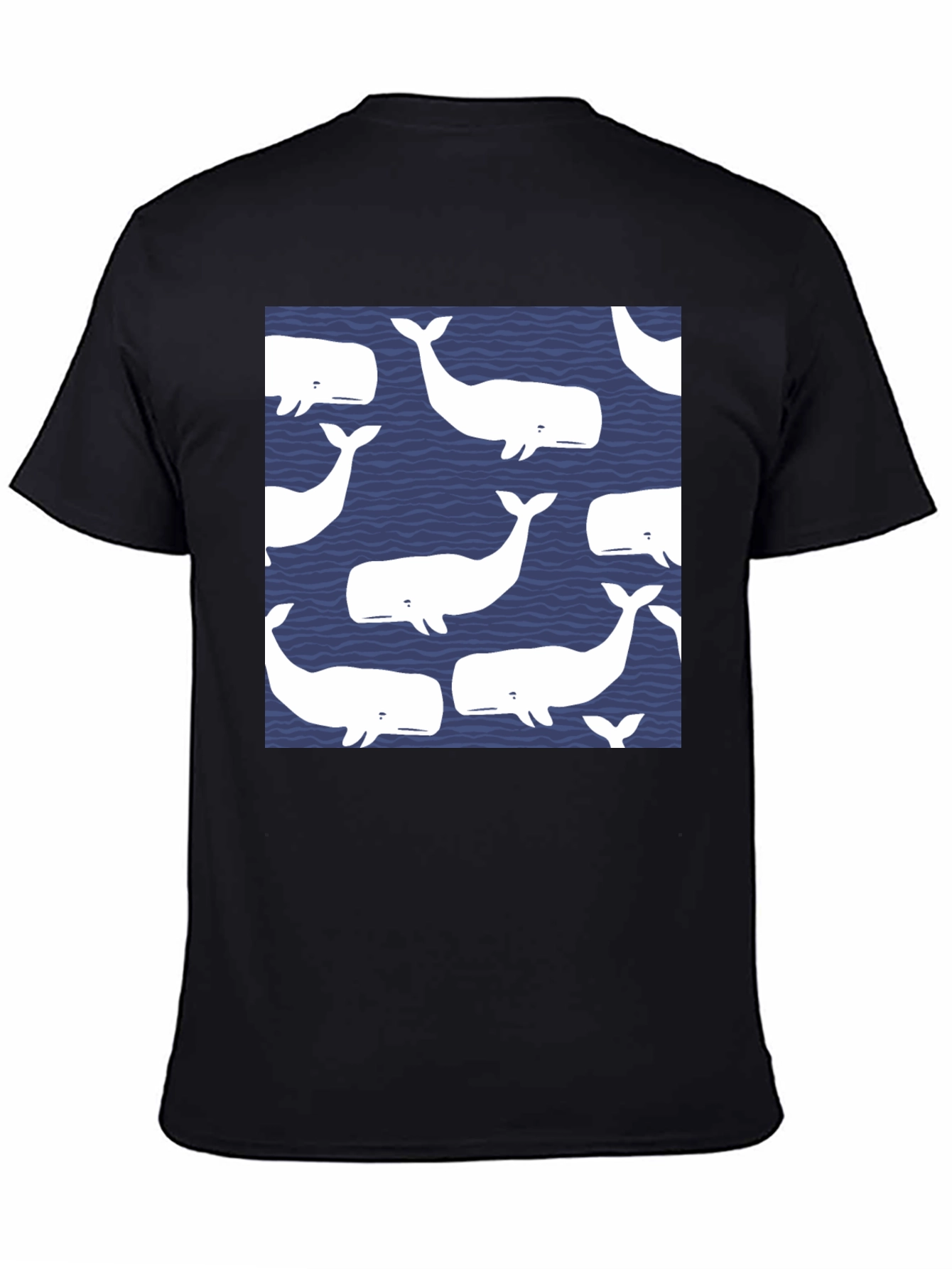 Whale Pattern Black T-Shirt