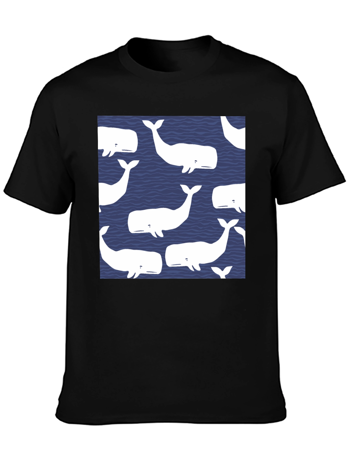 Whale Pattern Black T-Shirt