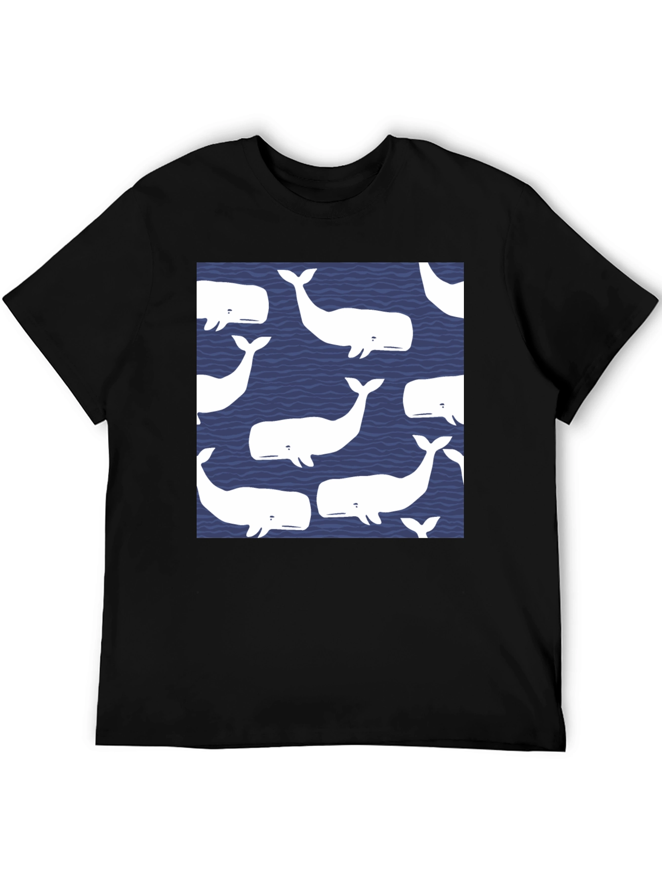 Whale Pattern Black T-Shirt