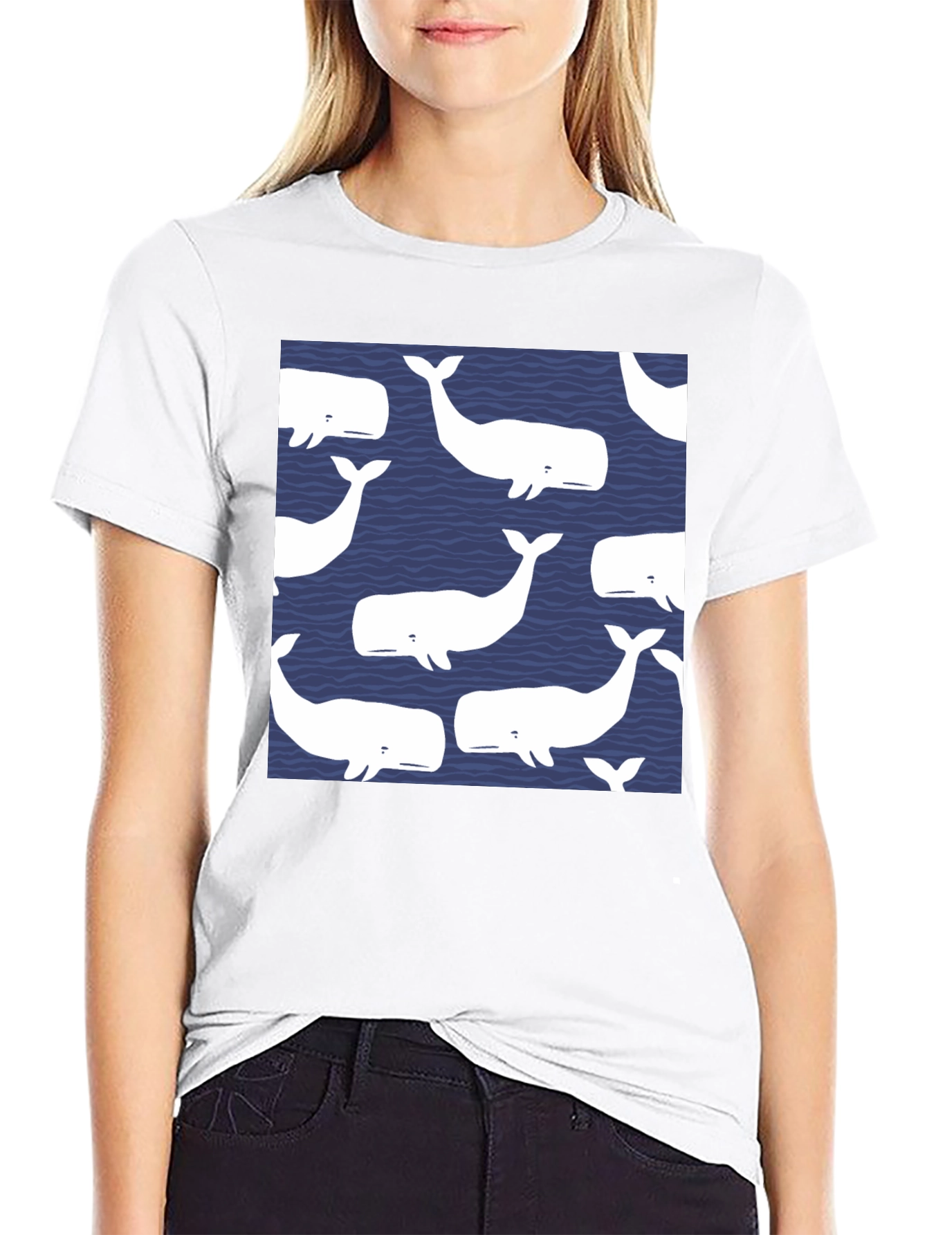 Whale Pattern Black T-Shirt