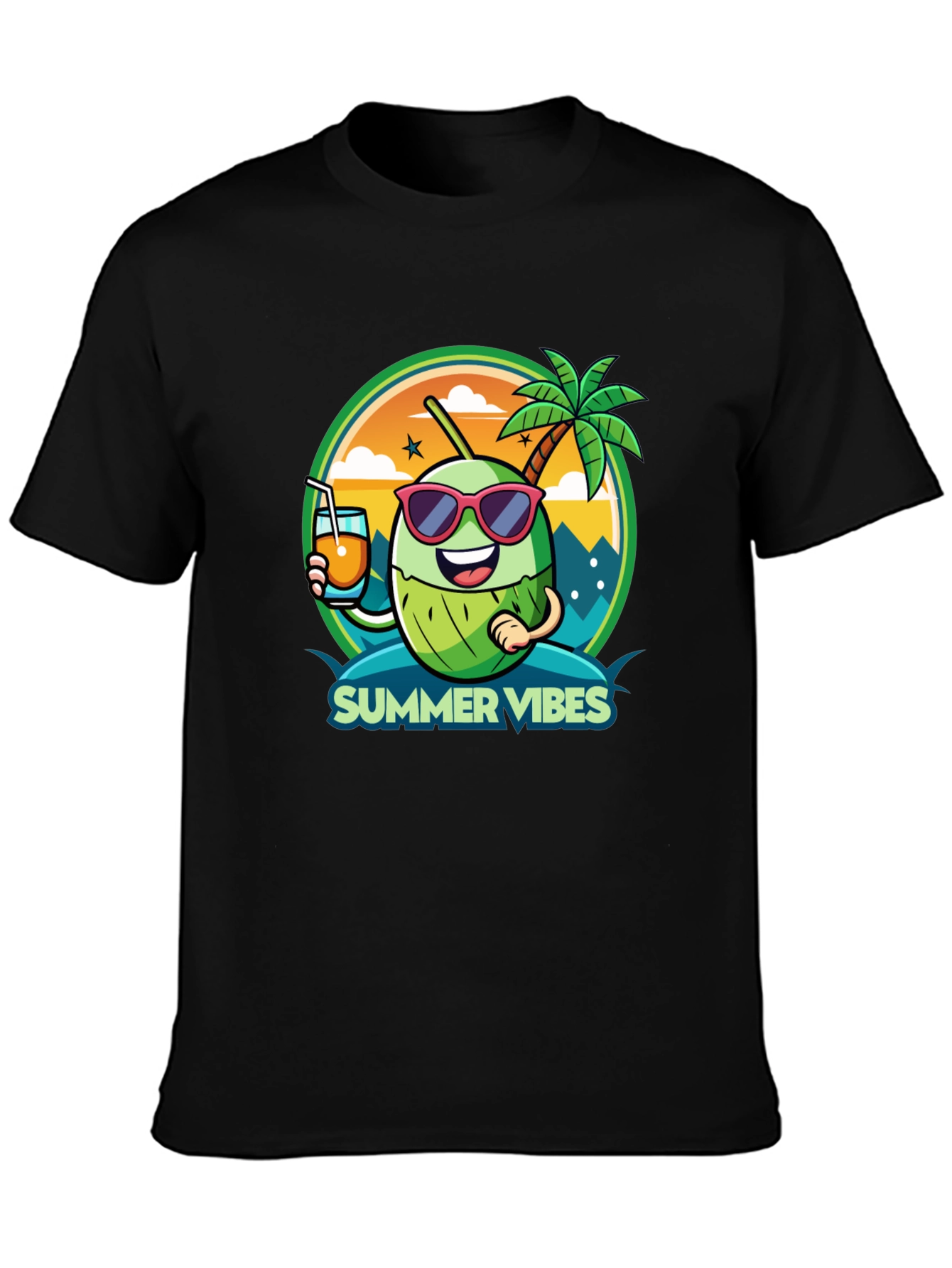 Summer Vibes Coconut Cartoon Graphic Tee