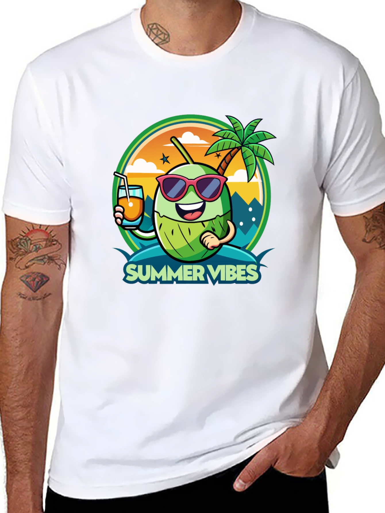 Summer Vibes Coconut Cartoon Graphic Tee