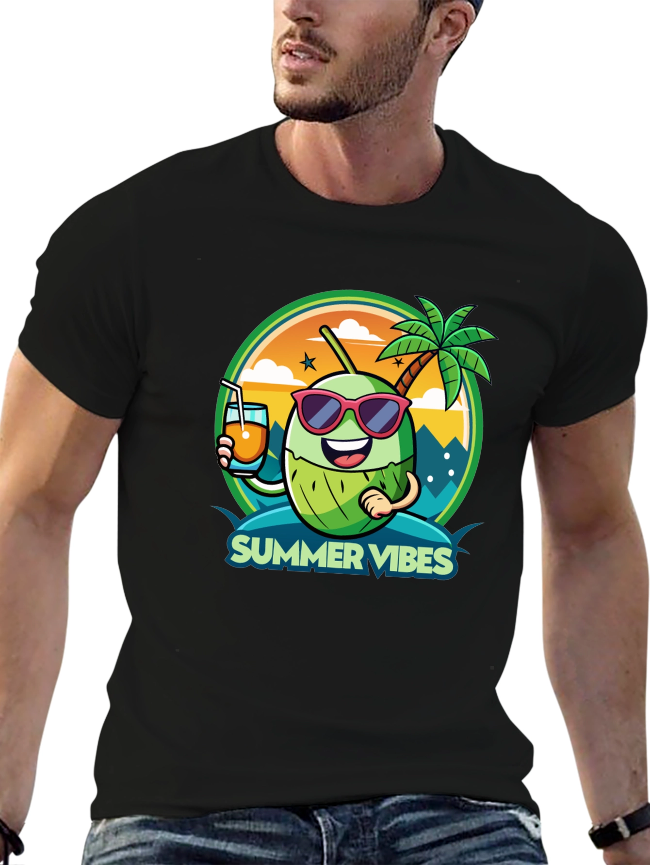 Summer Vibes Coconut Cartoon Graphic Tee