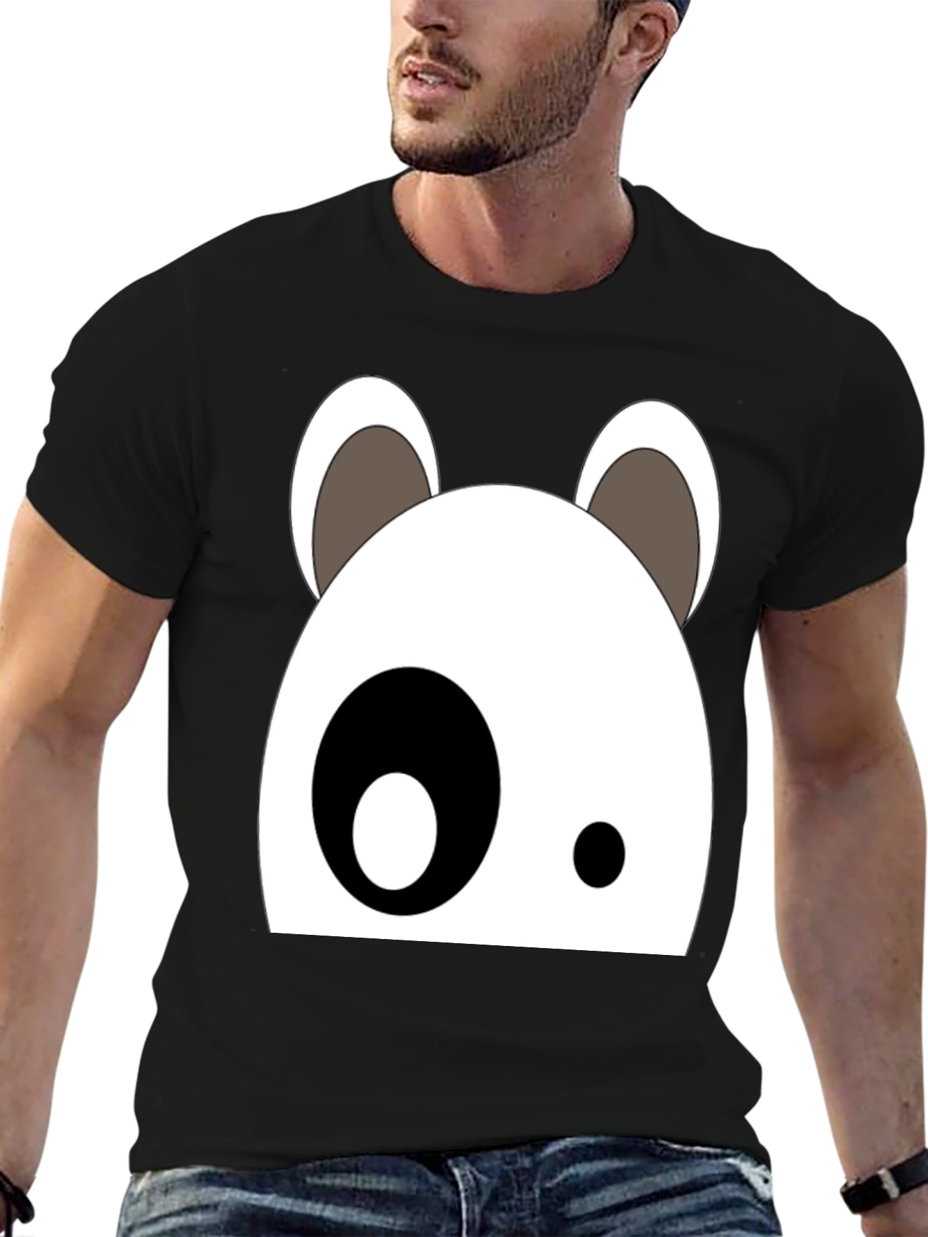 Cartoon Panda Face Black Graphic Tee