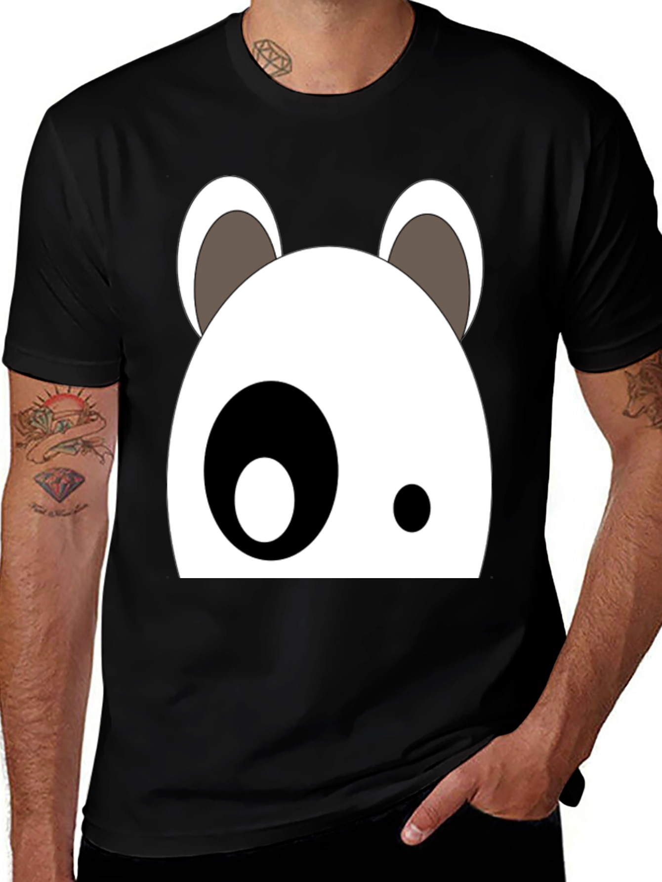 Cartoon Panda Face Black Graphic Tee