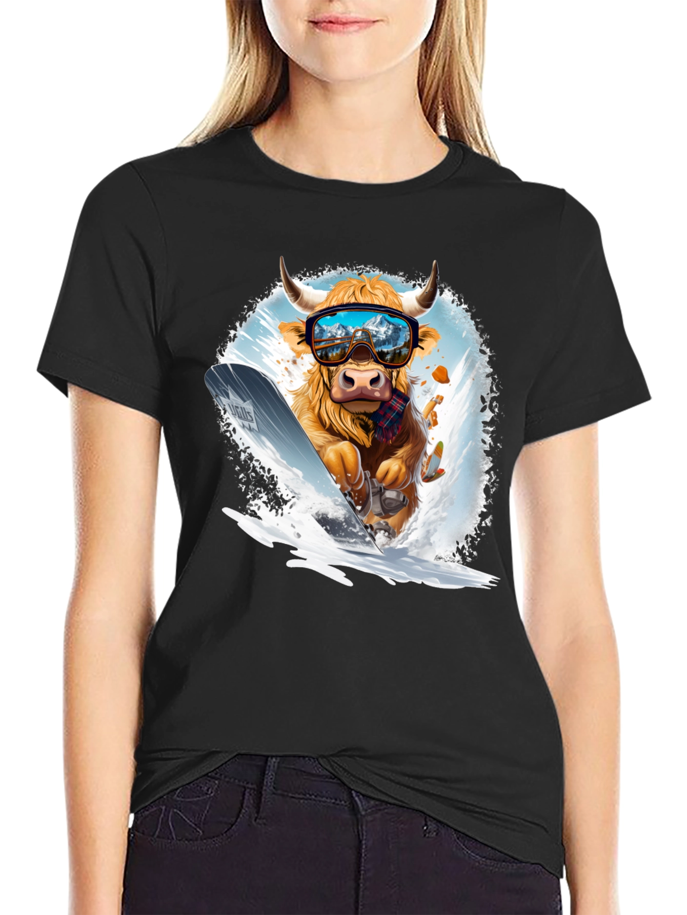 Skiing Cow Graphic Tee