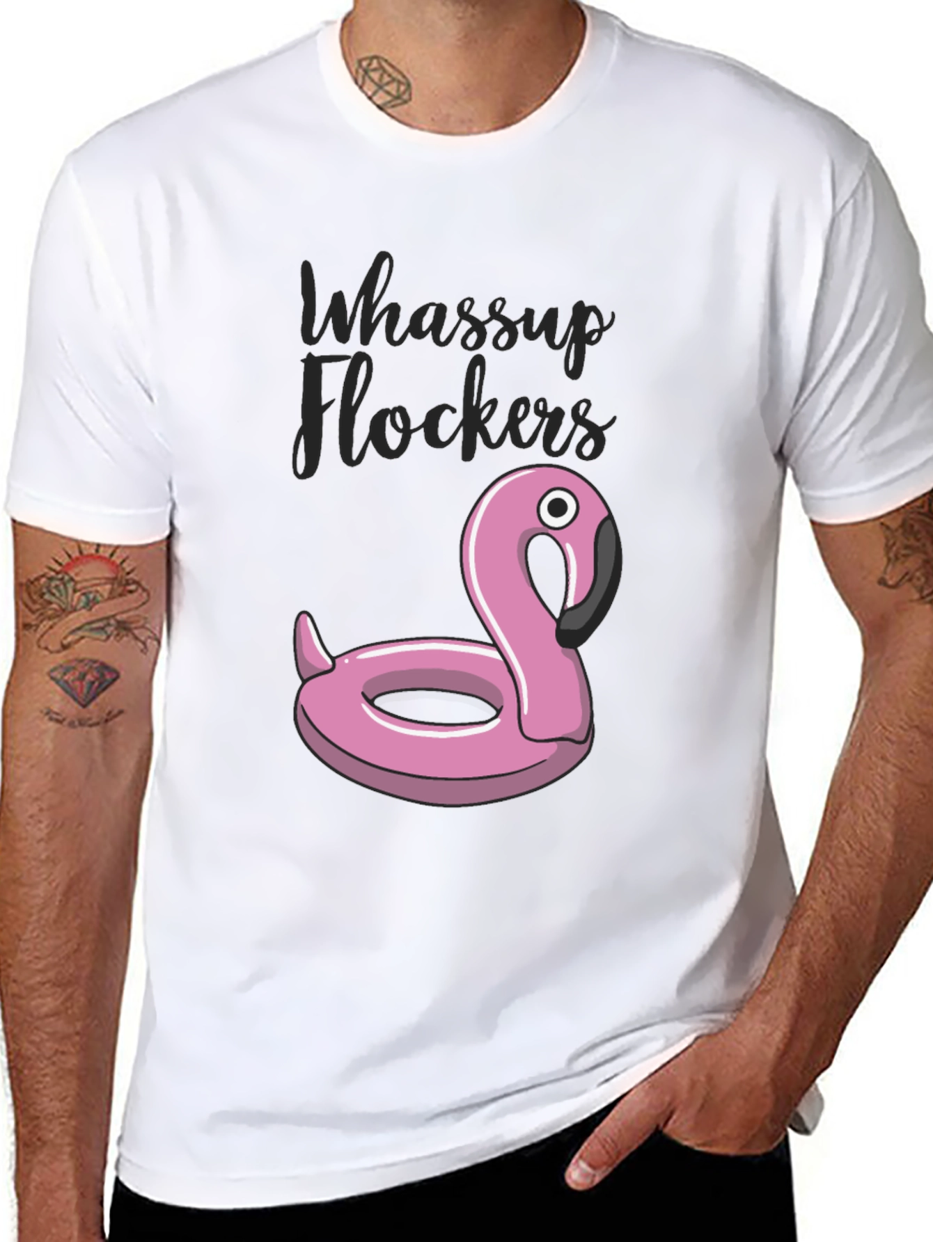 Whassup Flockers Flamingo Pool Float T-Shirt