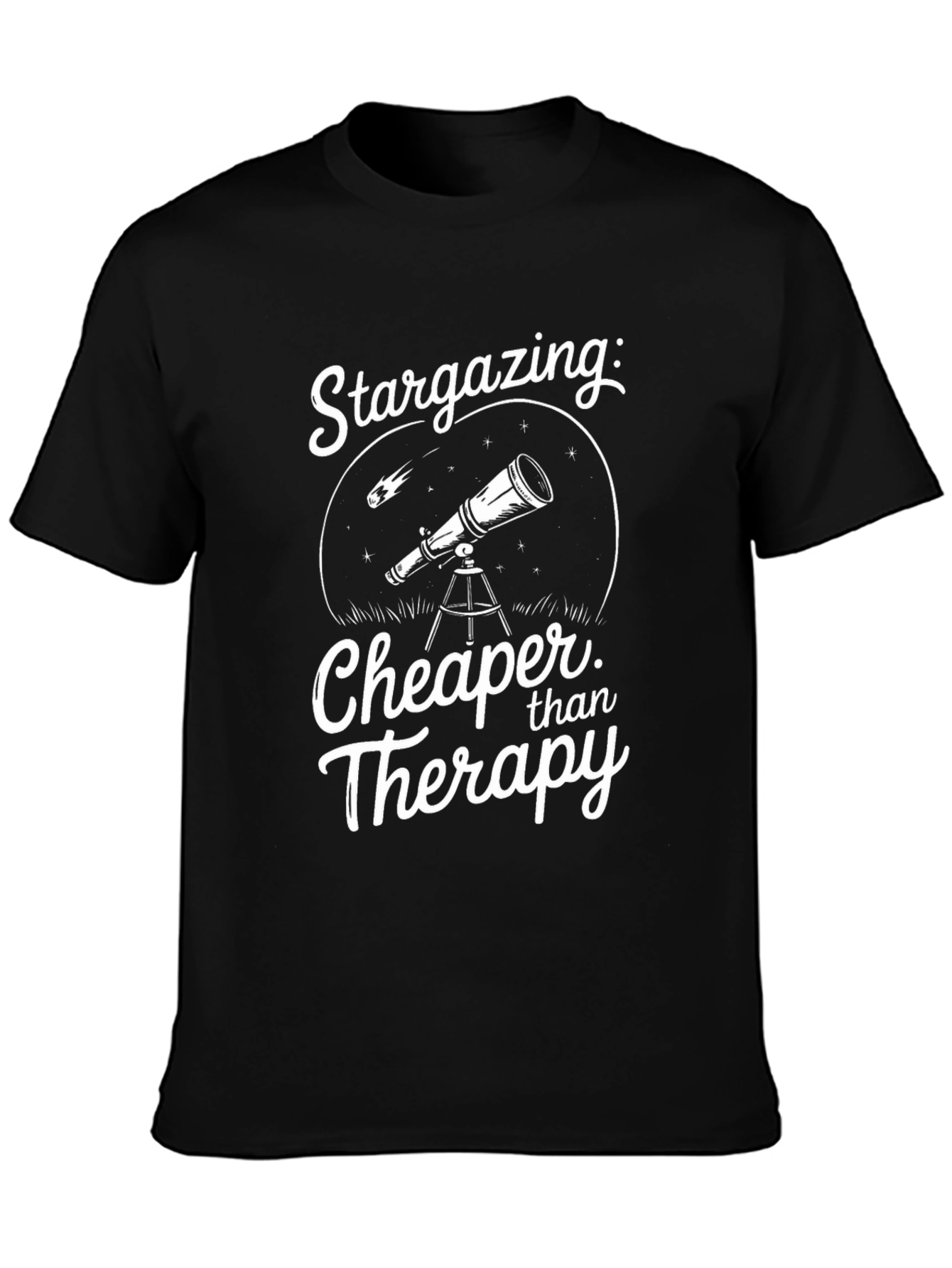 Stargazing Cheaper Than Therapy Black T-Shirt