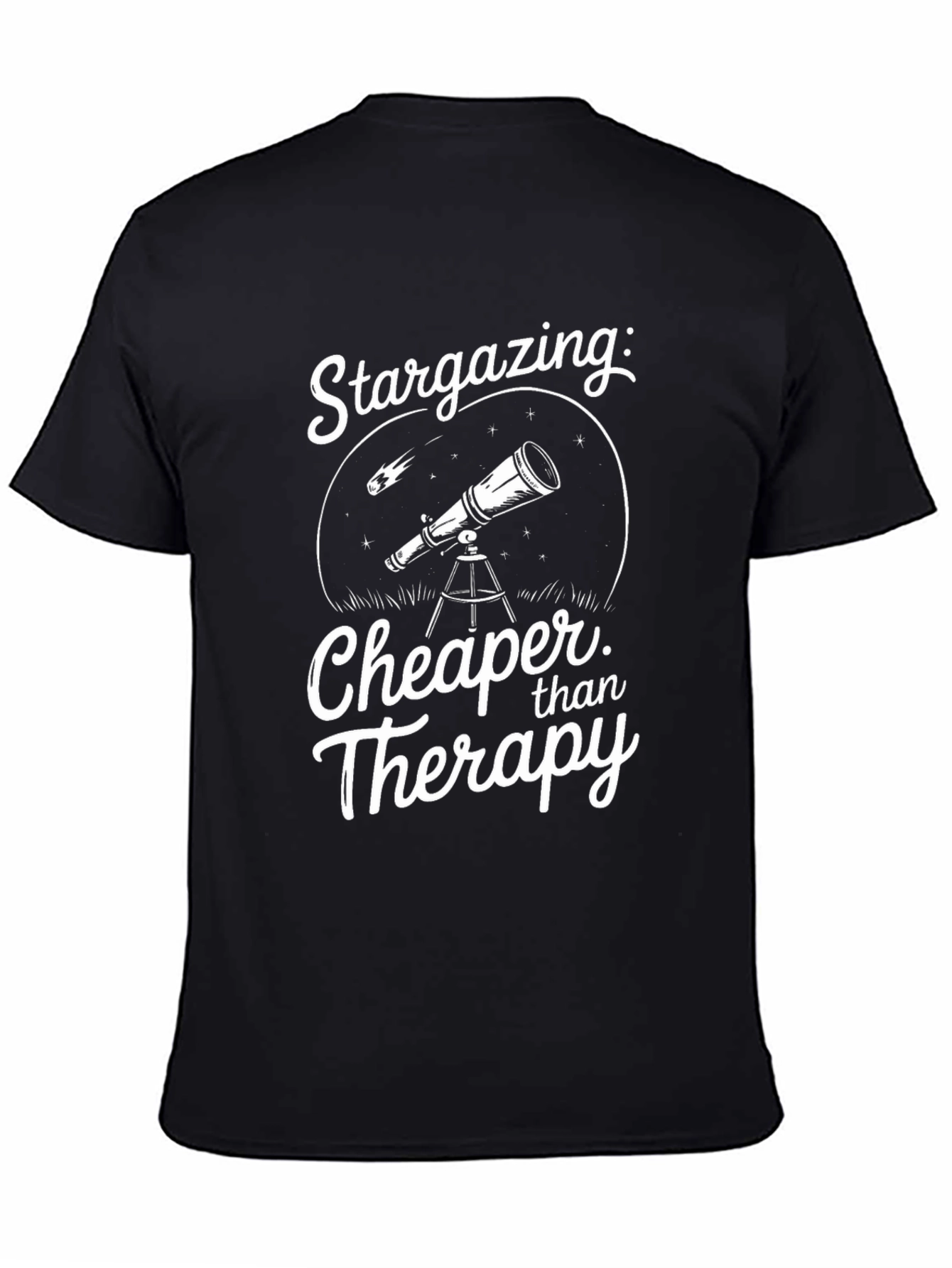 Stargazing Cheaper Than Therapy Black T-Shirt