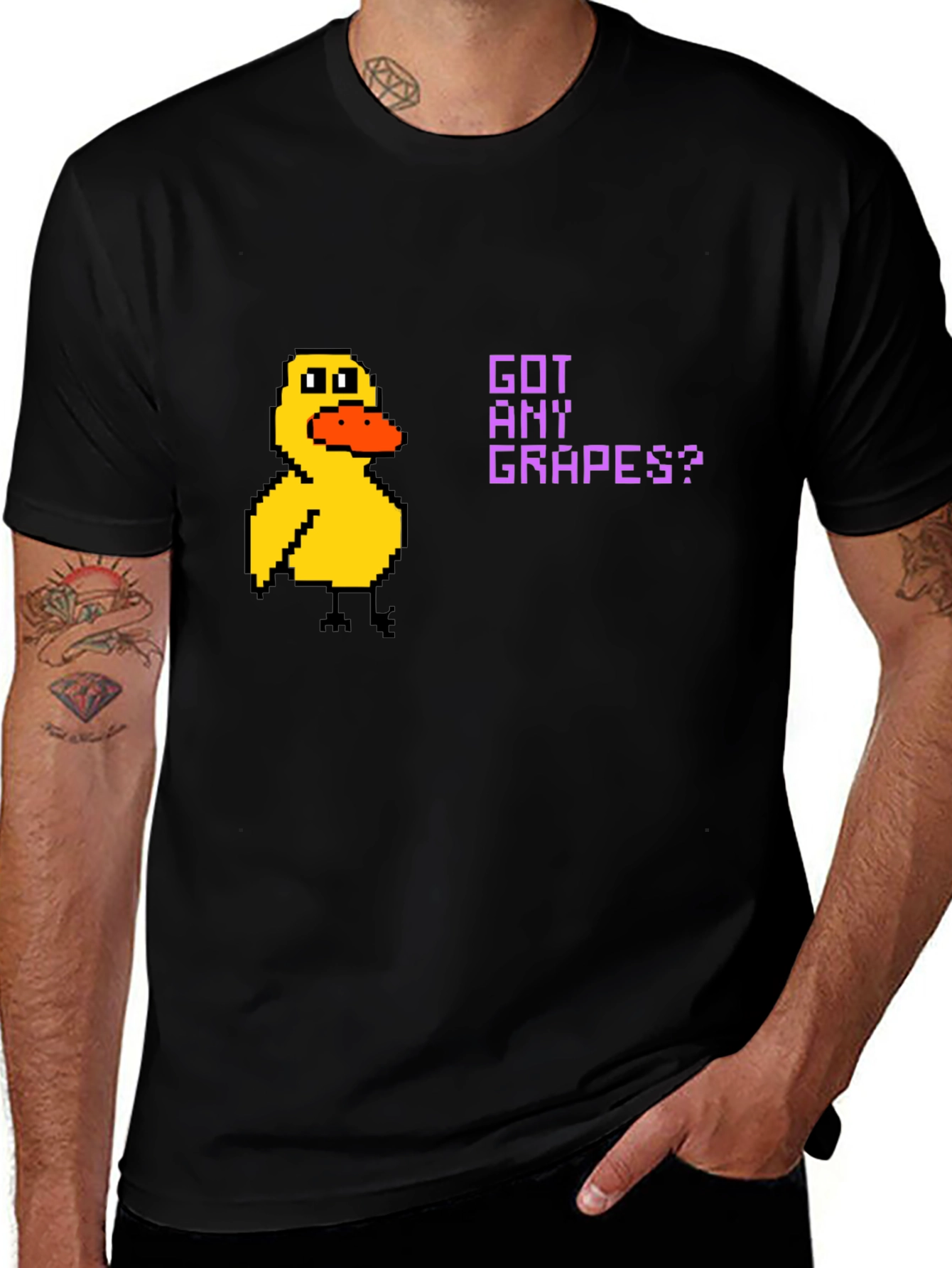 Got Any Grapes? Duck Pixel Art Black T-Shirt