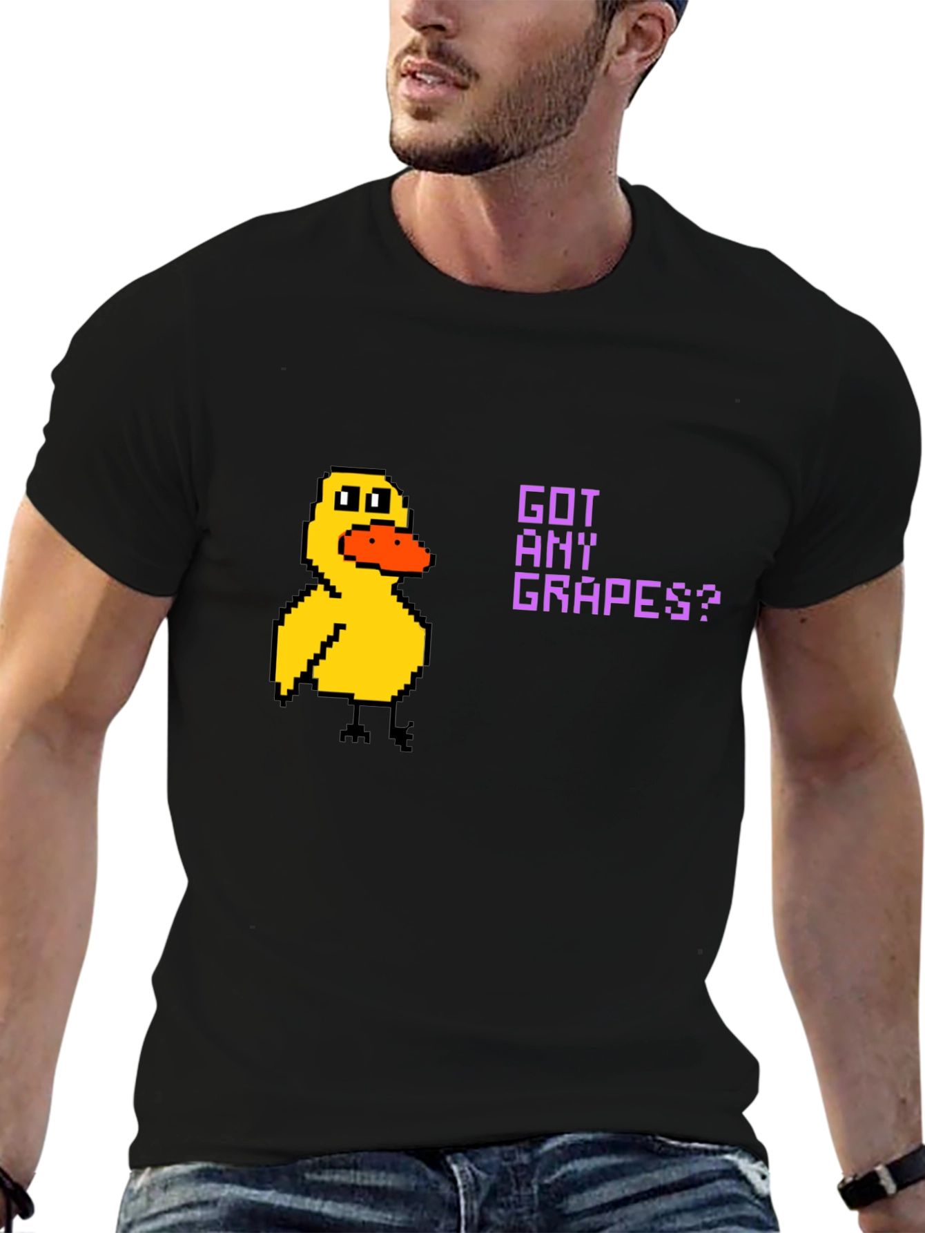 Got Any Grapes? Duck Pixel Art Black T-Shirt