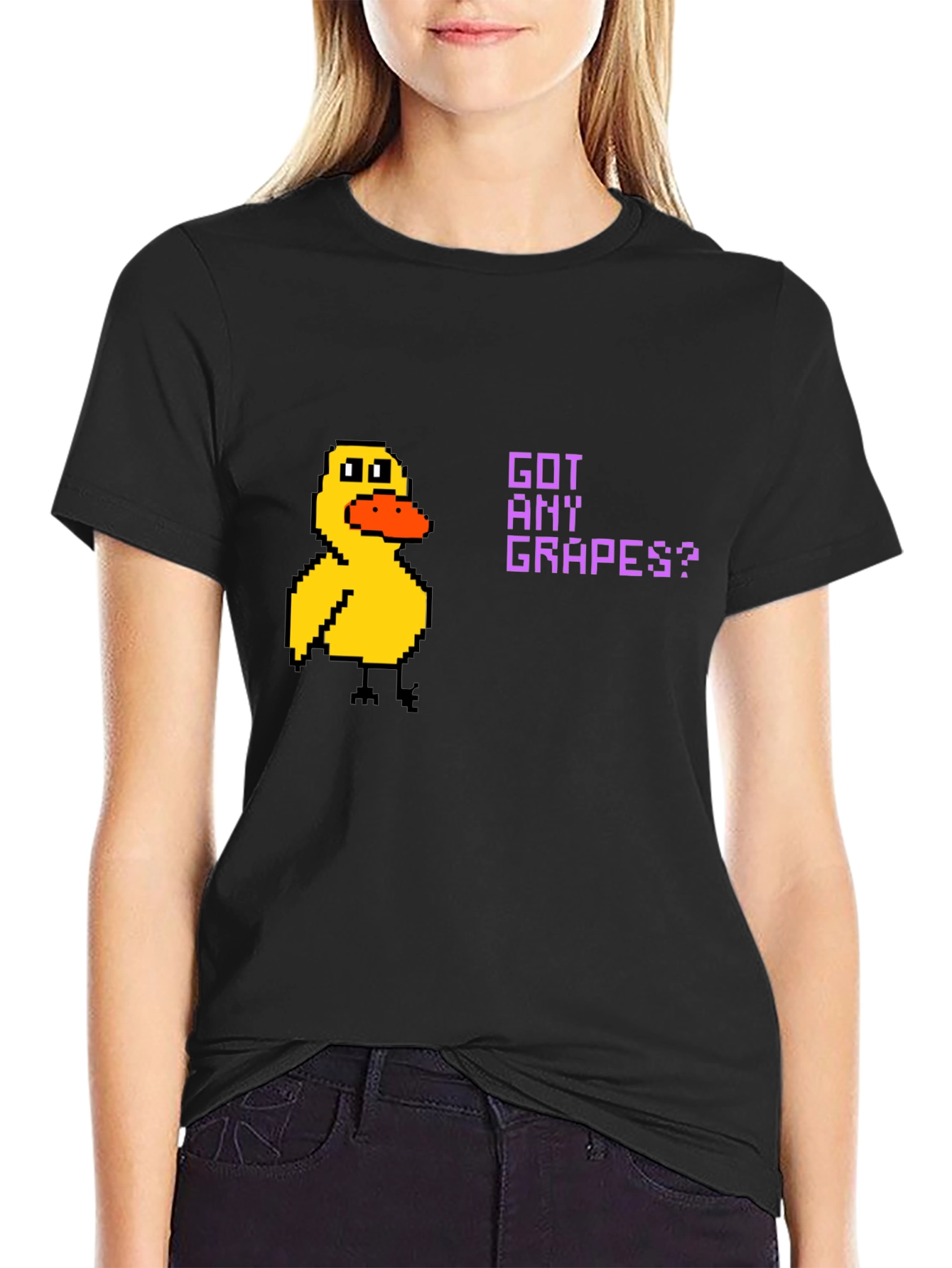 Got Any Grapes? Duck Pixel Art Black T-Shirt