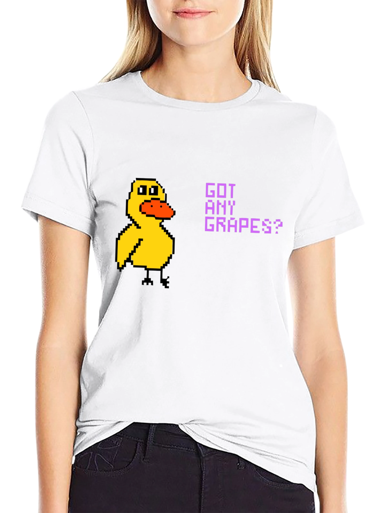 Got Any Grapes? Duck Pixel Art Black T-Shirt