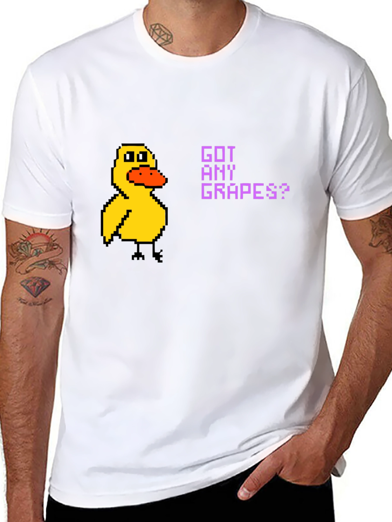 Got Any Grapes? Duck Pixel Art Black T-Shirt