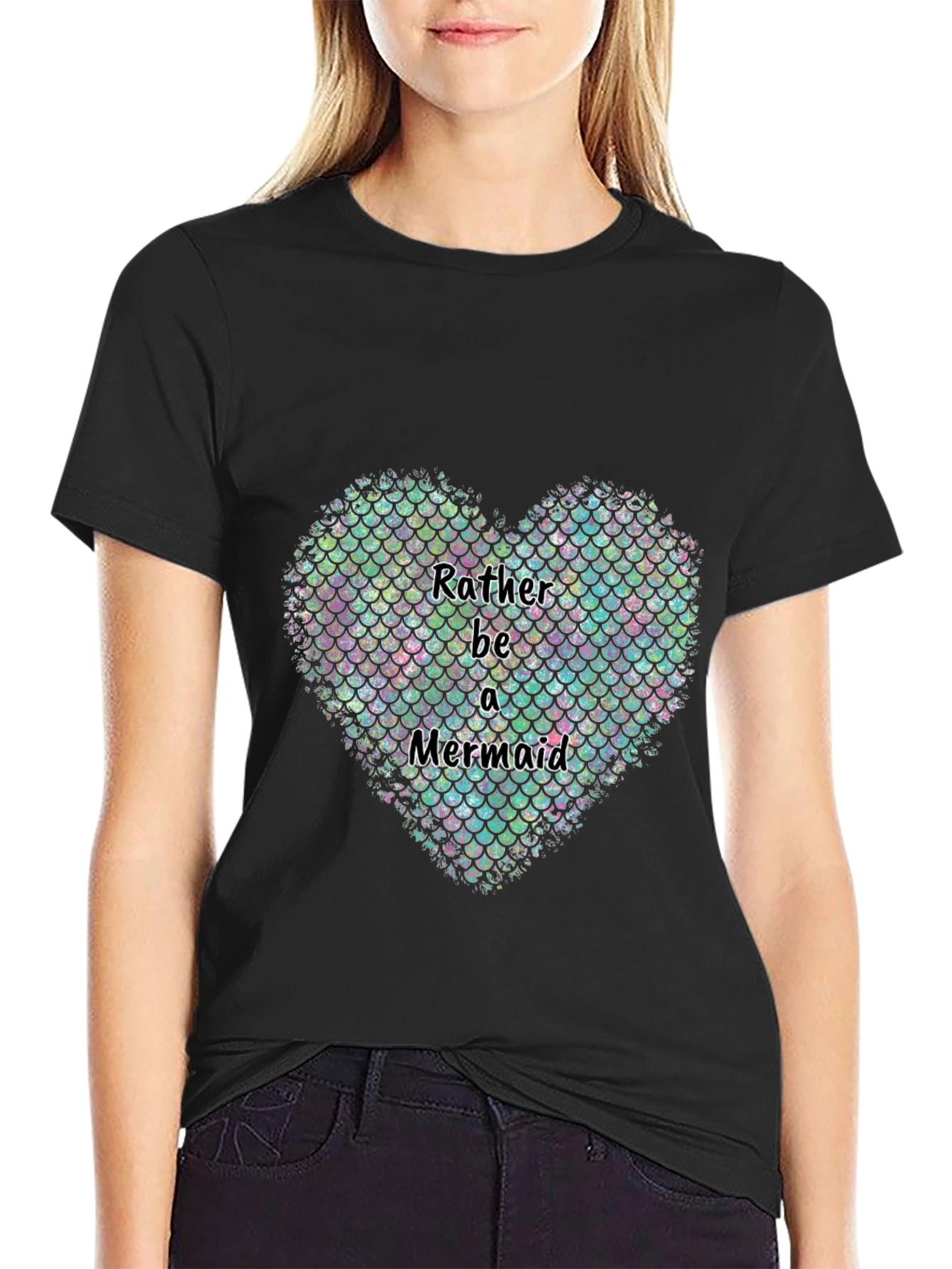 Rather Be a Mermaid Heart Graphic T-Shirt