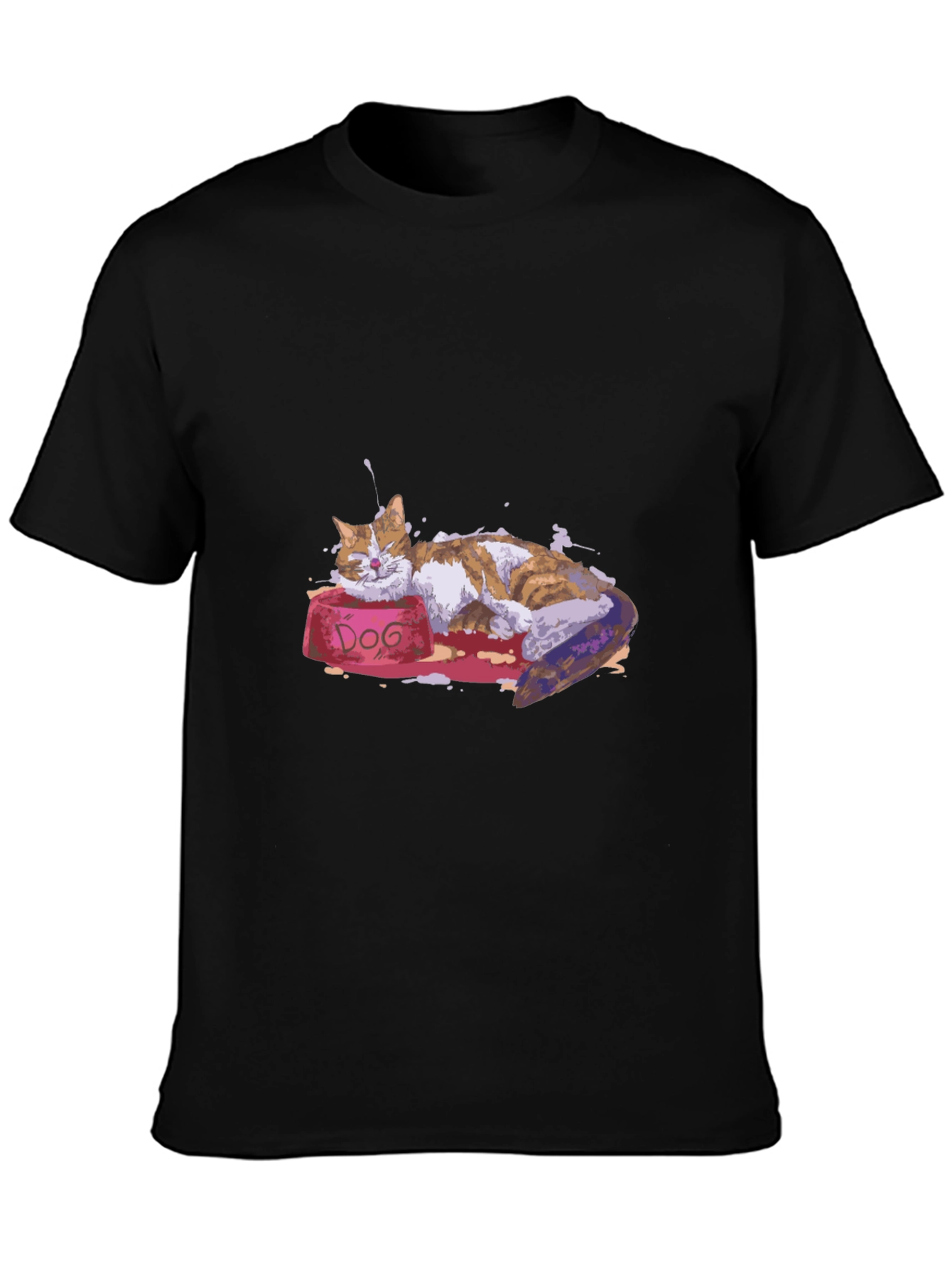 Cat Nap on DOG Bowl - Graphic T-Shirt
