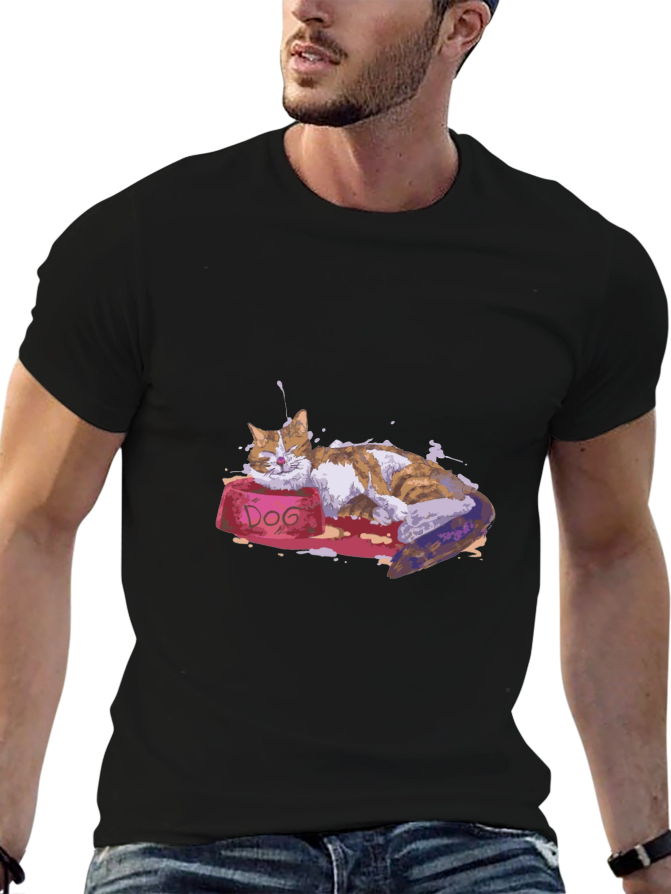Cat Nap on DOG Bowl - Graphic T-Shirt
